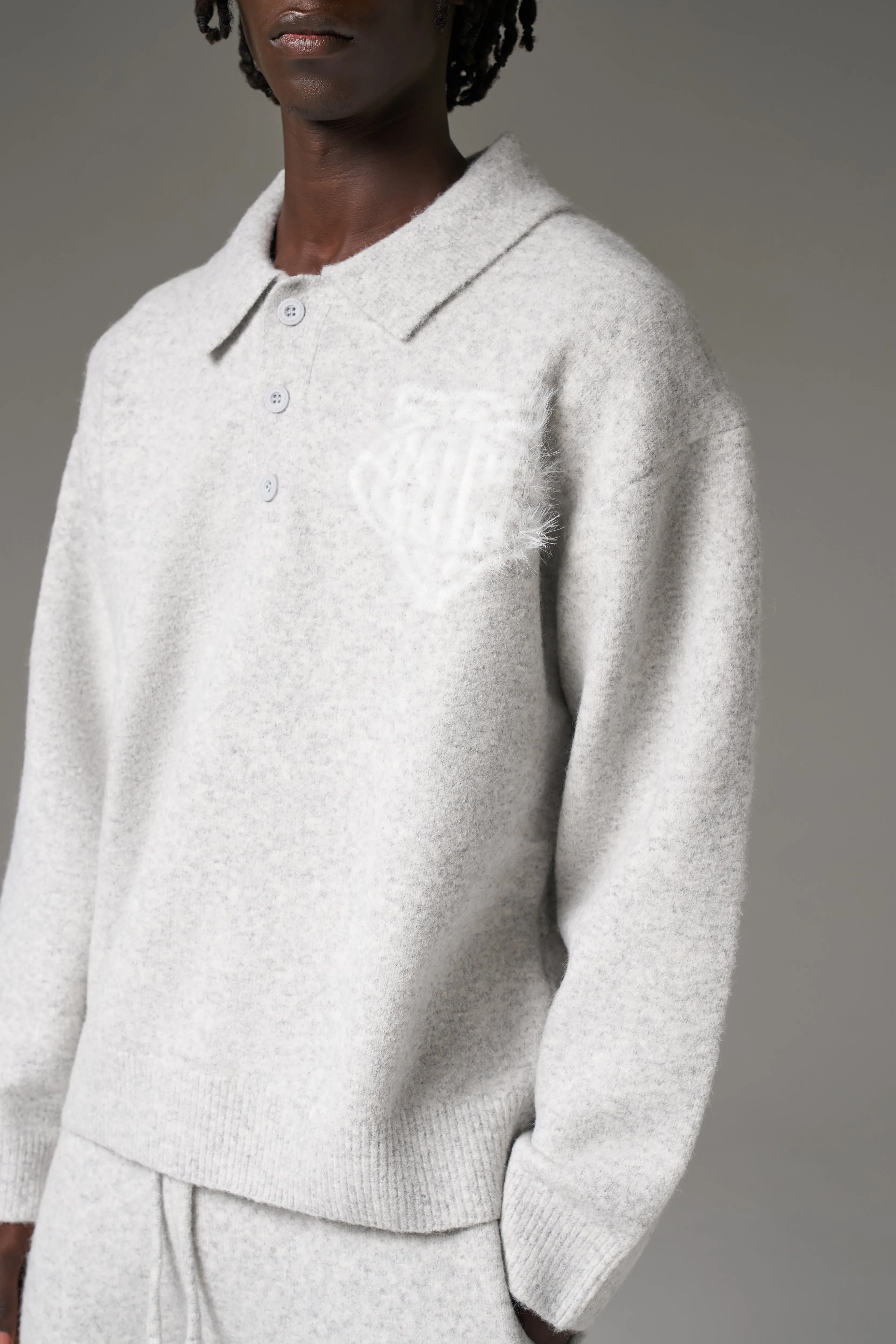 MONOGRAM FLUFFY KNIT POLO - GREY MARL sold by The Couture Club product image thumbnail 5