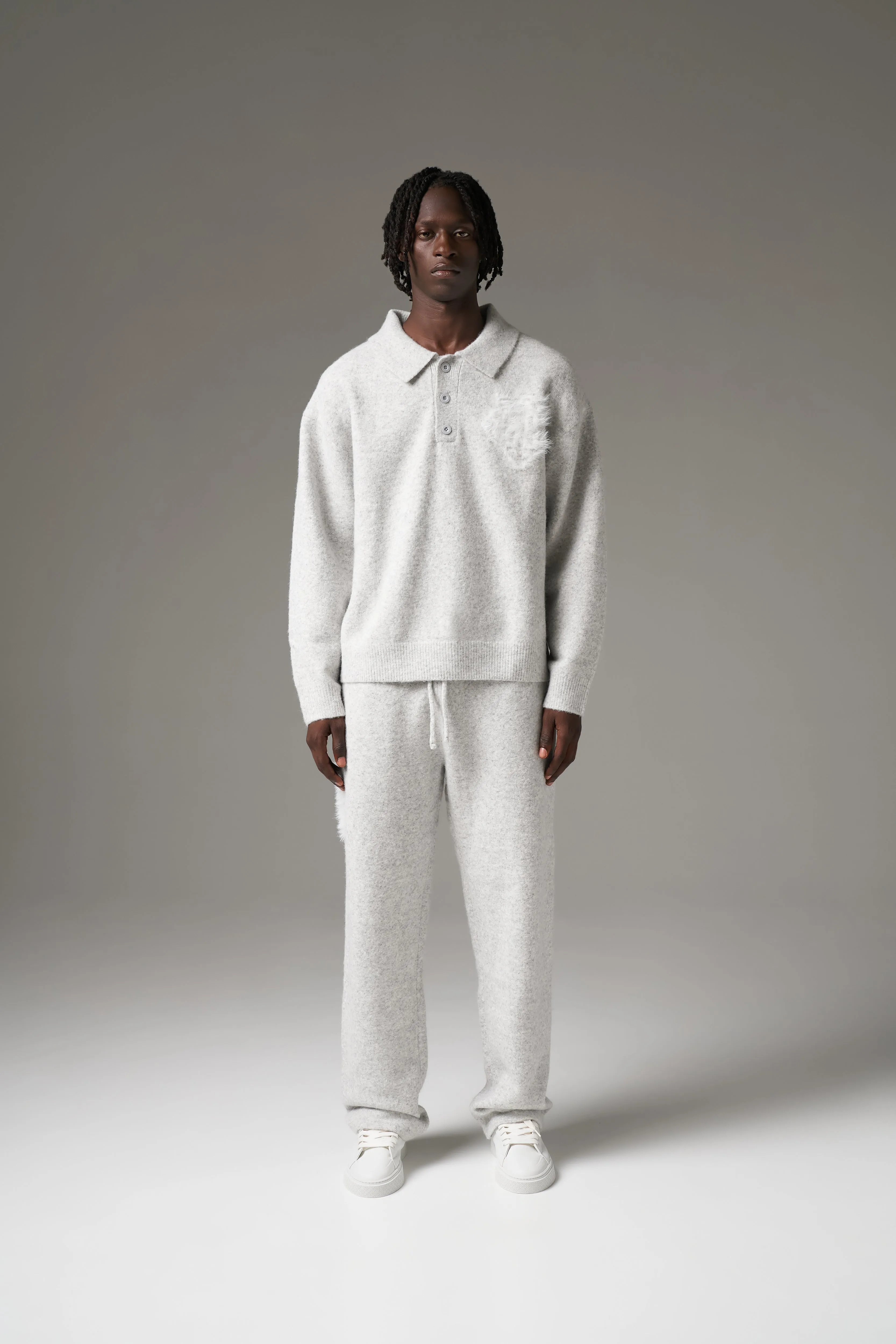 MONOGRAM FLUFFY KNIT POLO - GREY MARL sold by The Couture Club product image thumbnail 4