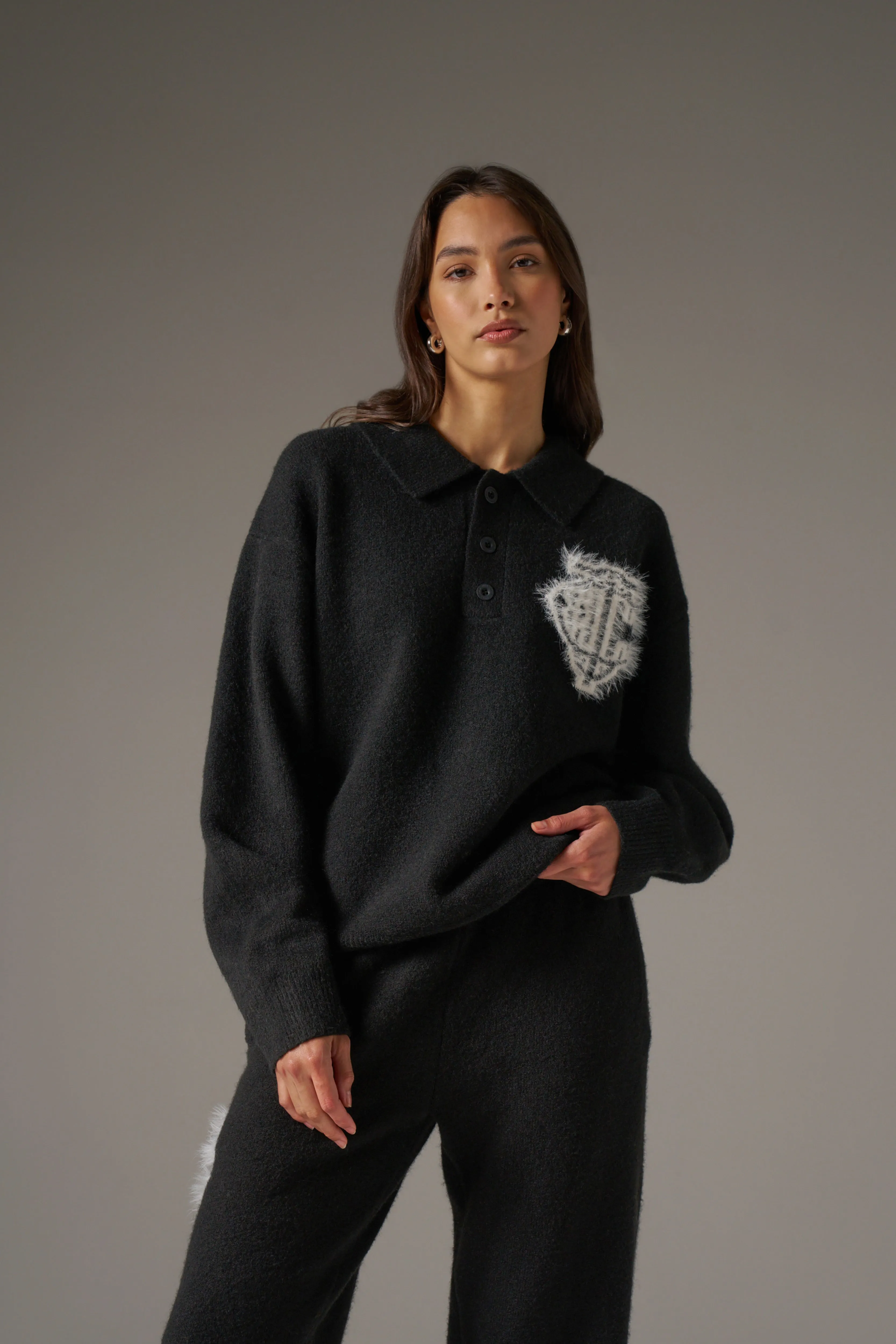 MONOGRAM FLUFFY KNIT POLO - BLACK sold by The Couture Club product image thumbnail 3