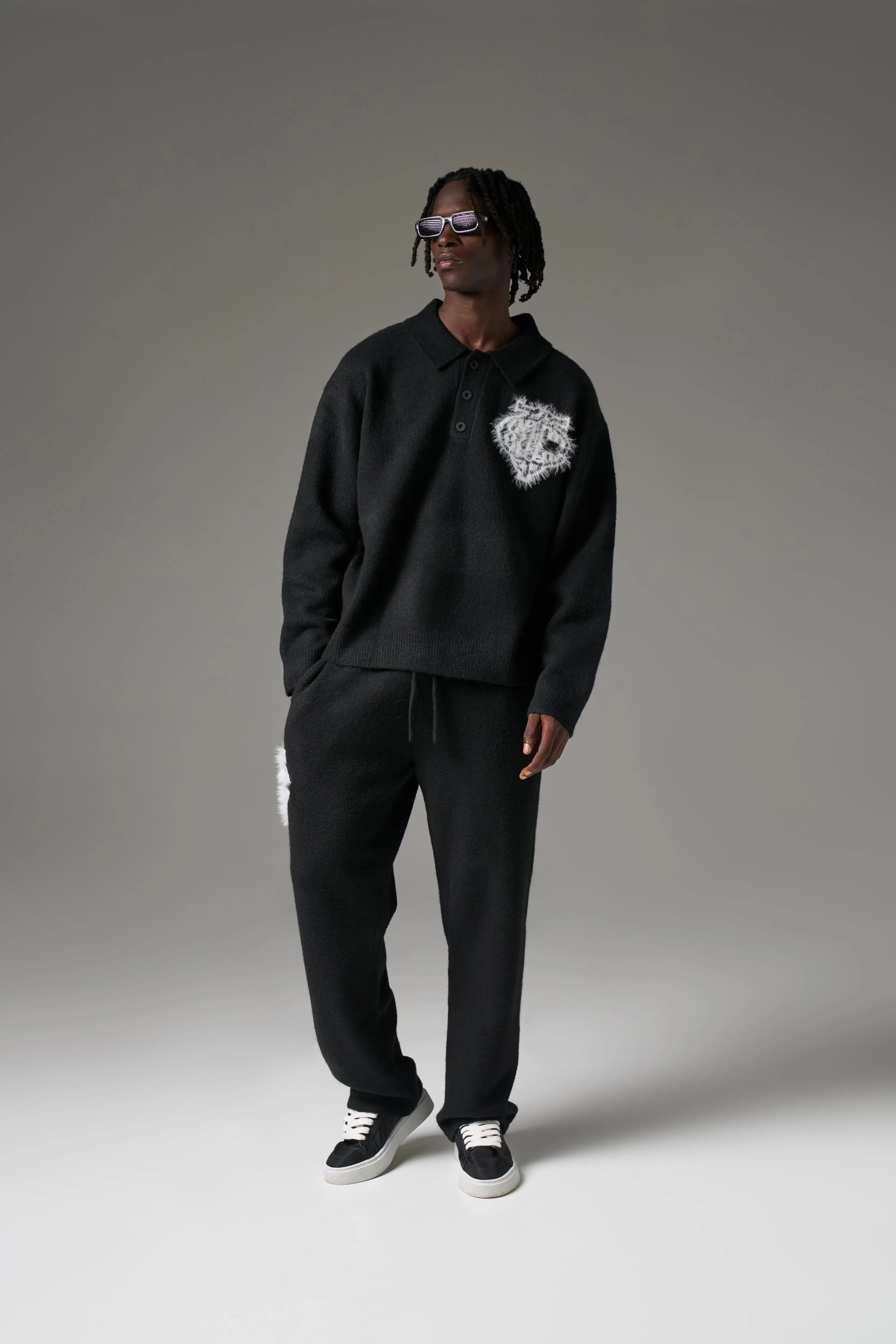 MONOGRAM FLUFFY KNIT POLO - BLACK sold by The Couture Club product image thumbnail 4