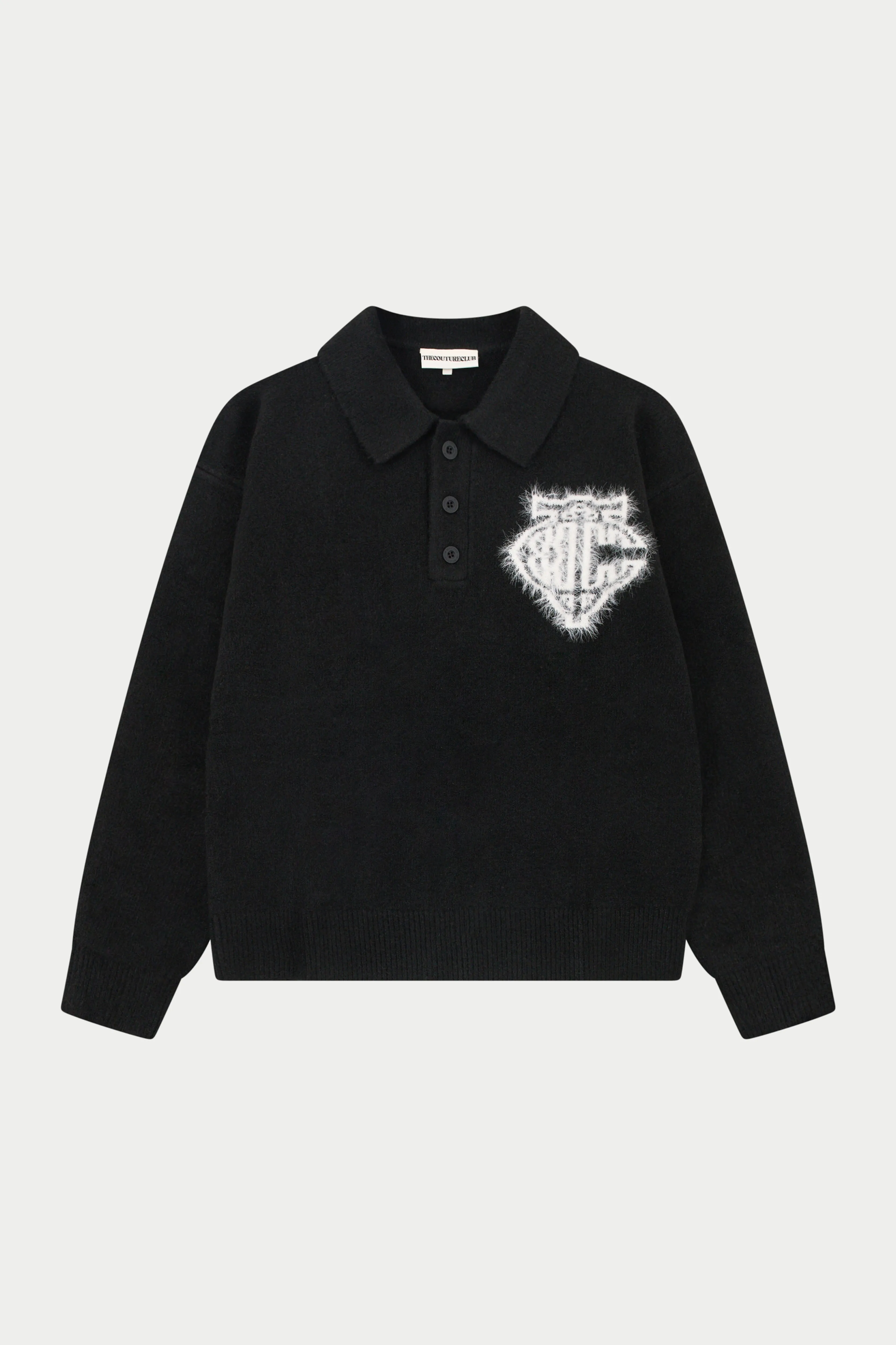 MONOGRAM FLUFFY KNIT POLO - BLACK sold by The Couture Club
