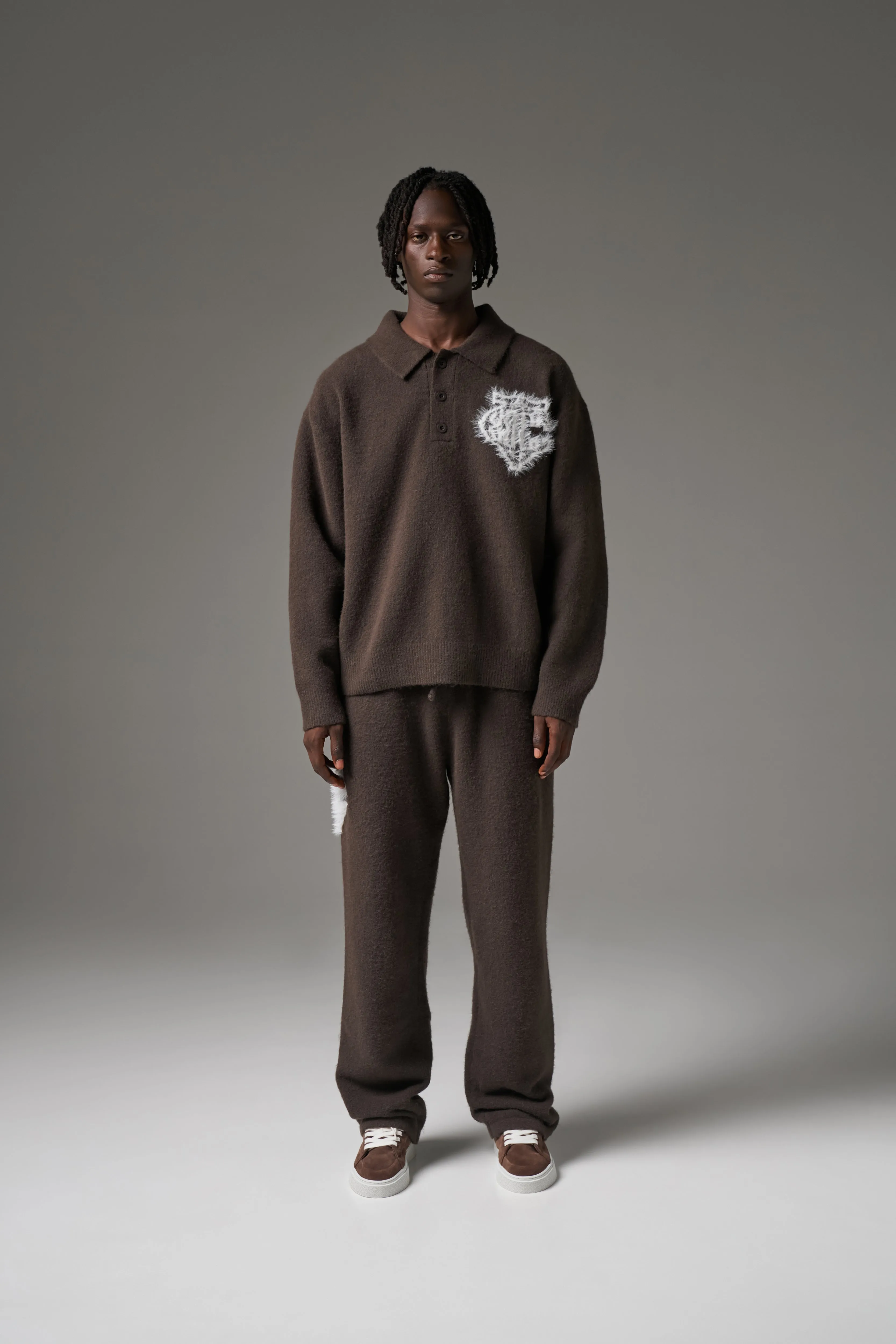 MONOGRAM FLUFFY KNIT POLO - BROWN sold by The Couture Club product image thumbnail 4