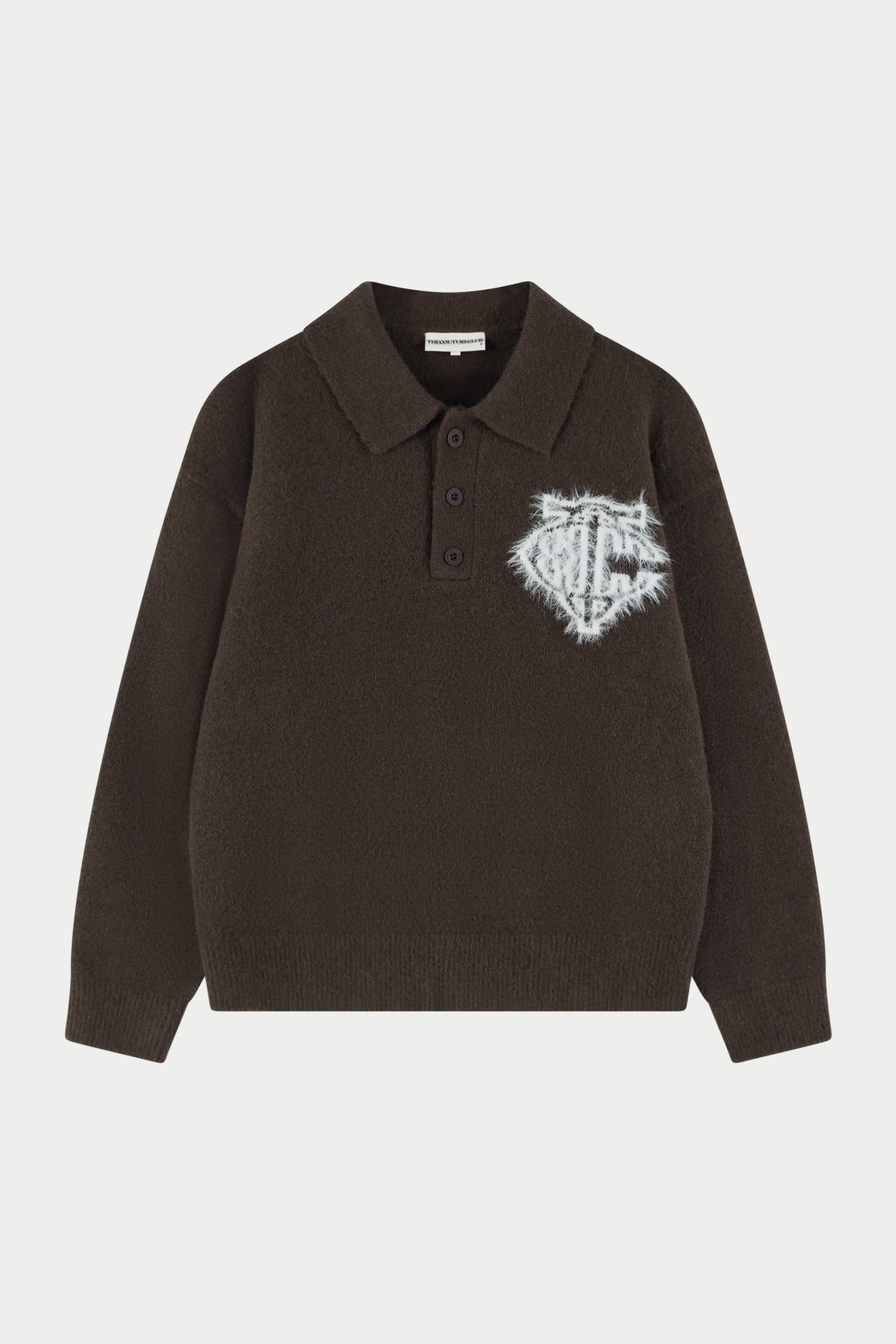 MONOGRAM FLUFFY KNIT POLO - BROWN sold by The Couture Club