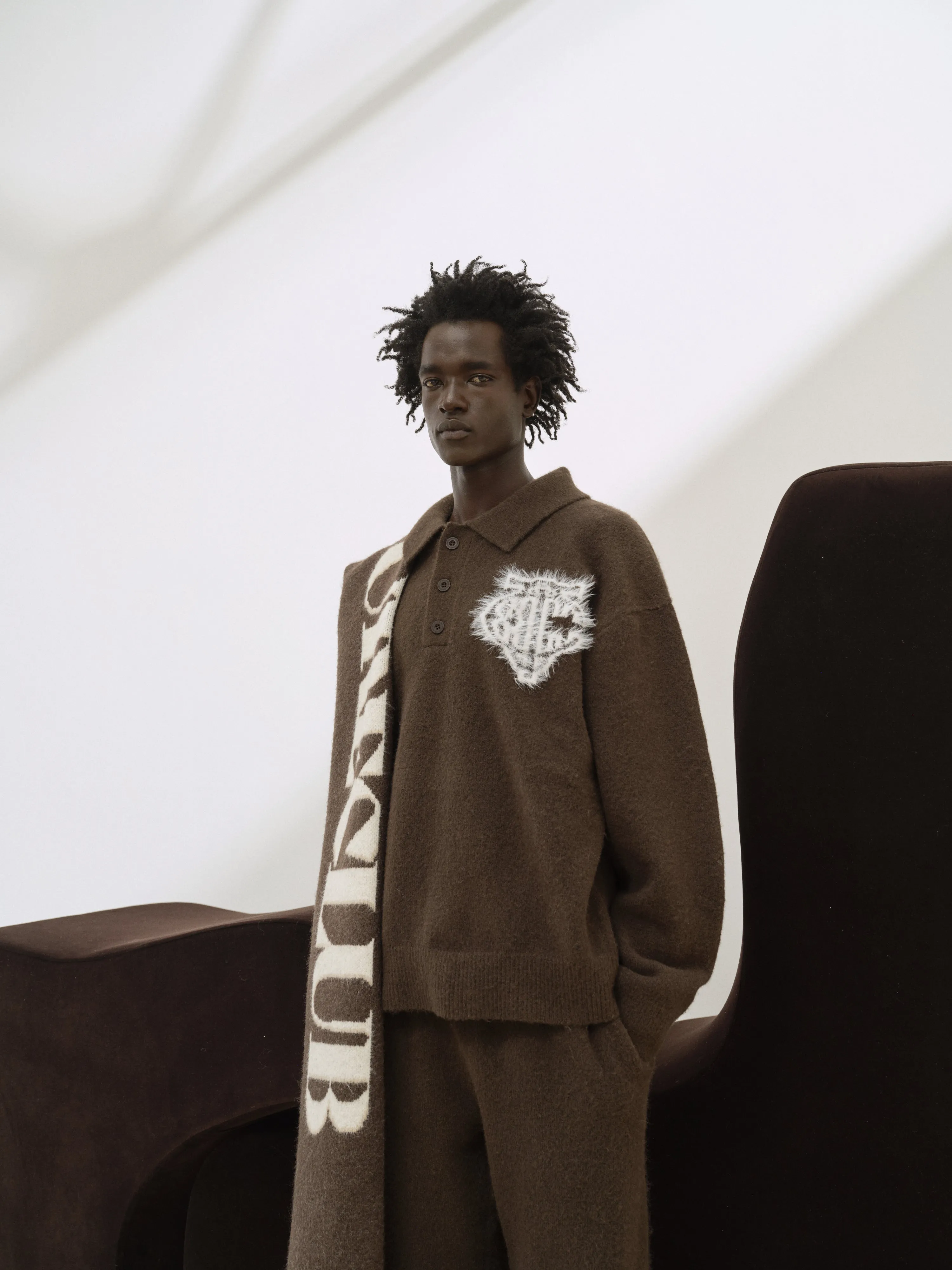 MONOGRAM FLUFFY KNIT POLO - BROWN sold by The Couture Club product image thumbnail 2