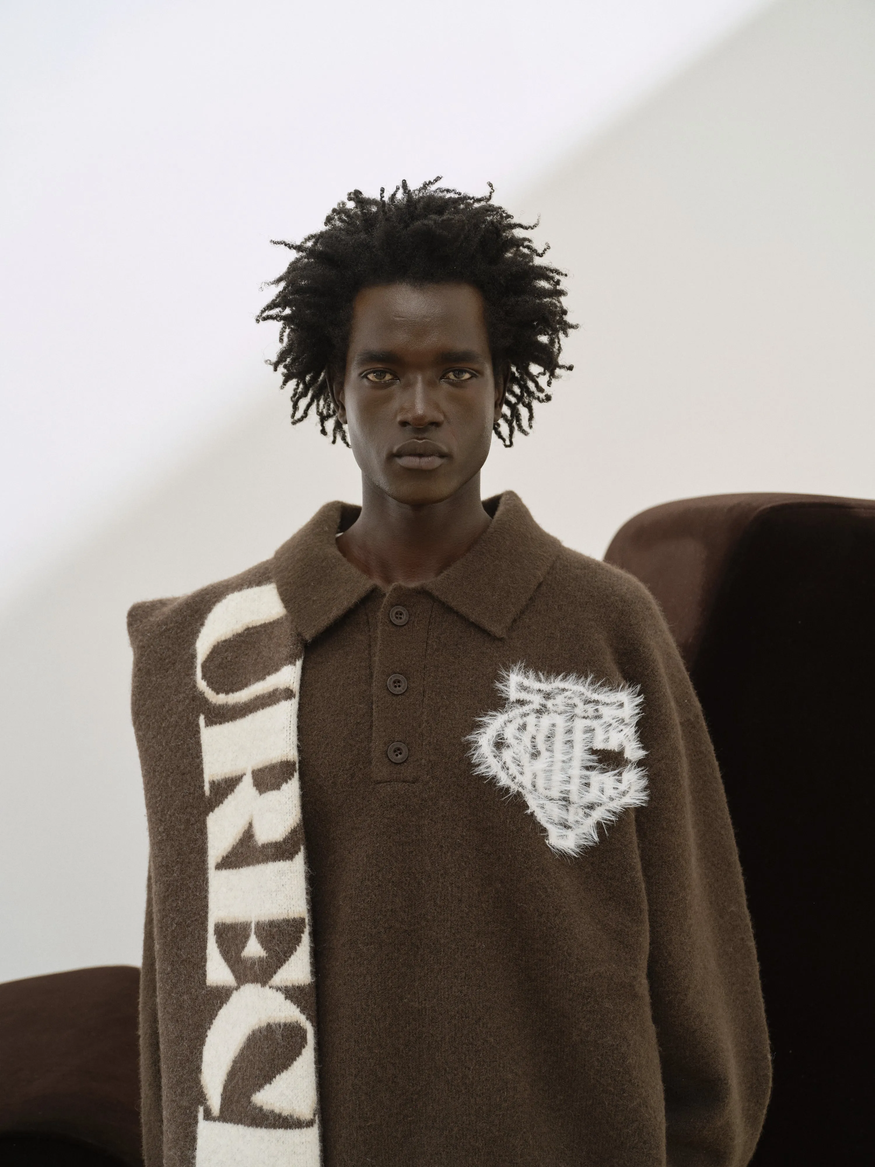 MONOGRAM FLUFFY KNIT POLO - BROWN sold by The Couture Club product image thumbnail 5