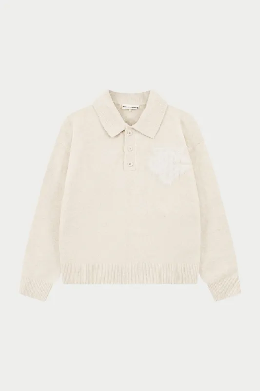 MONOGRAM FLUFFY KNIT POLO - BEIGE sold by The Couture Club