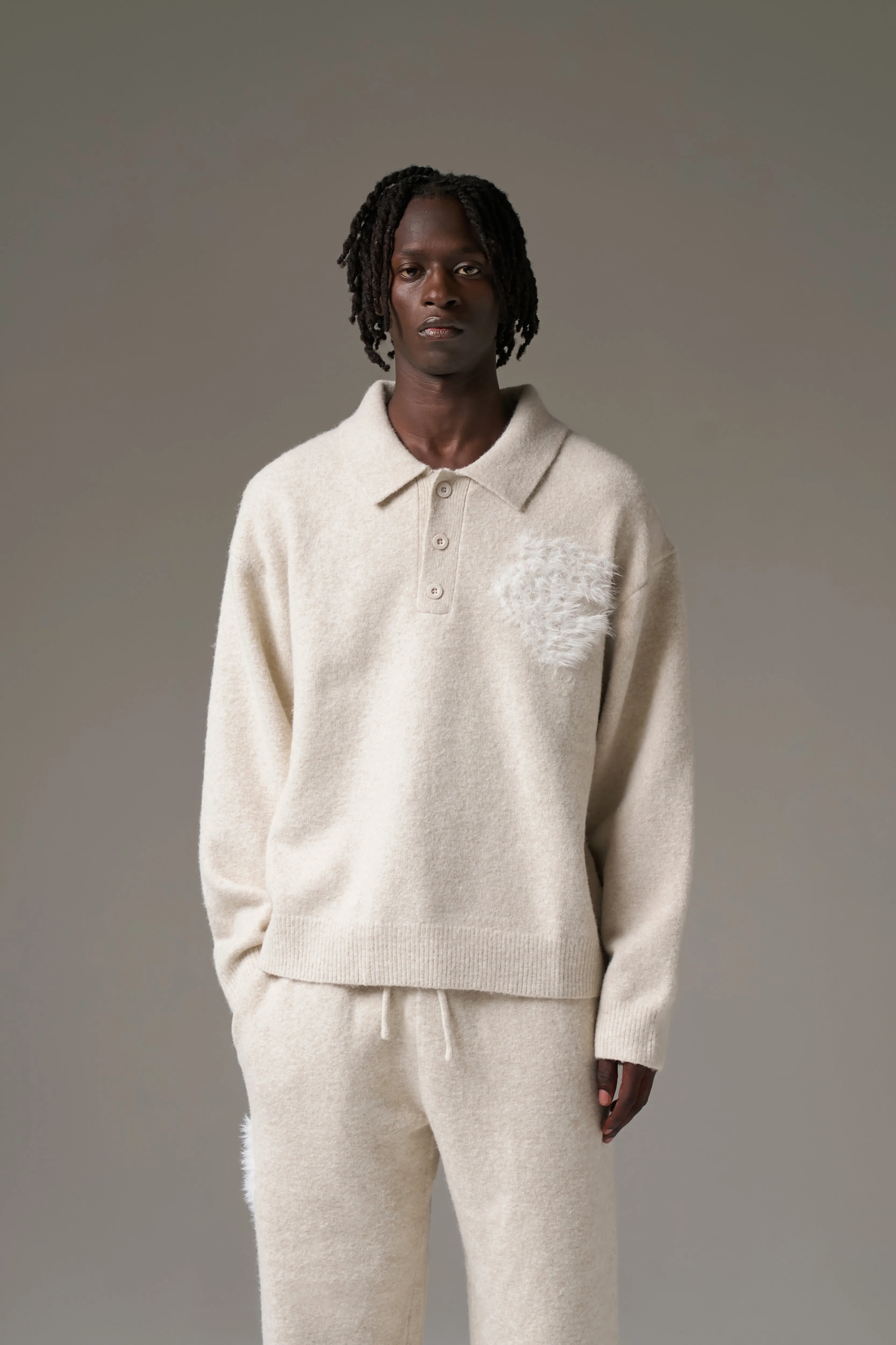 MONOGRAM FLUFFY KNIT POLO - BEIGE sold by The Couture Club product image thumbnail 2