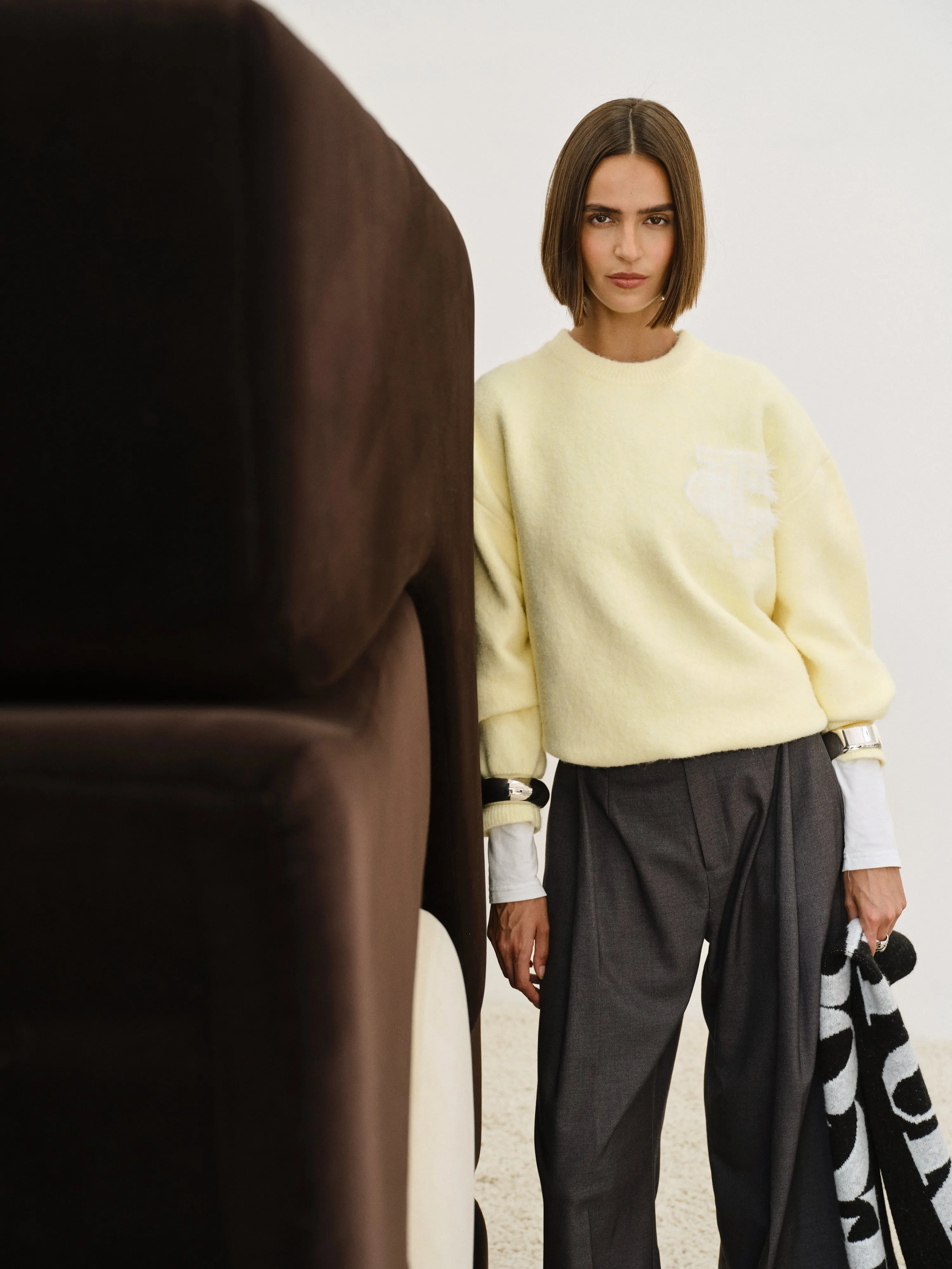 MONOGRAM FLUFFY KNIT CREW - YELLOW sold by The Couture Club product image thumbnail 3