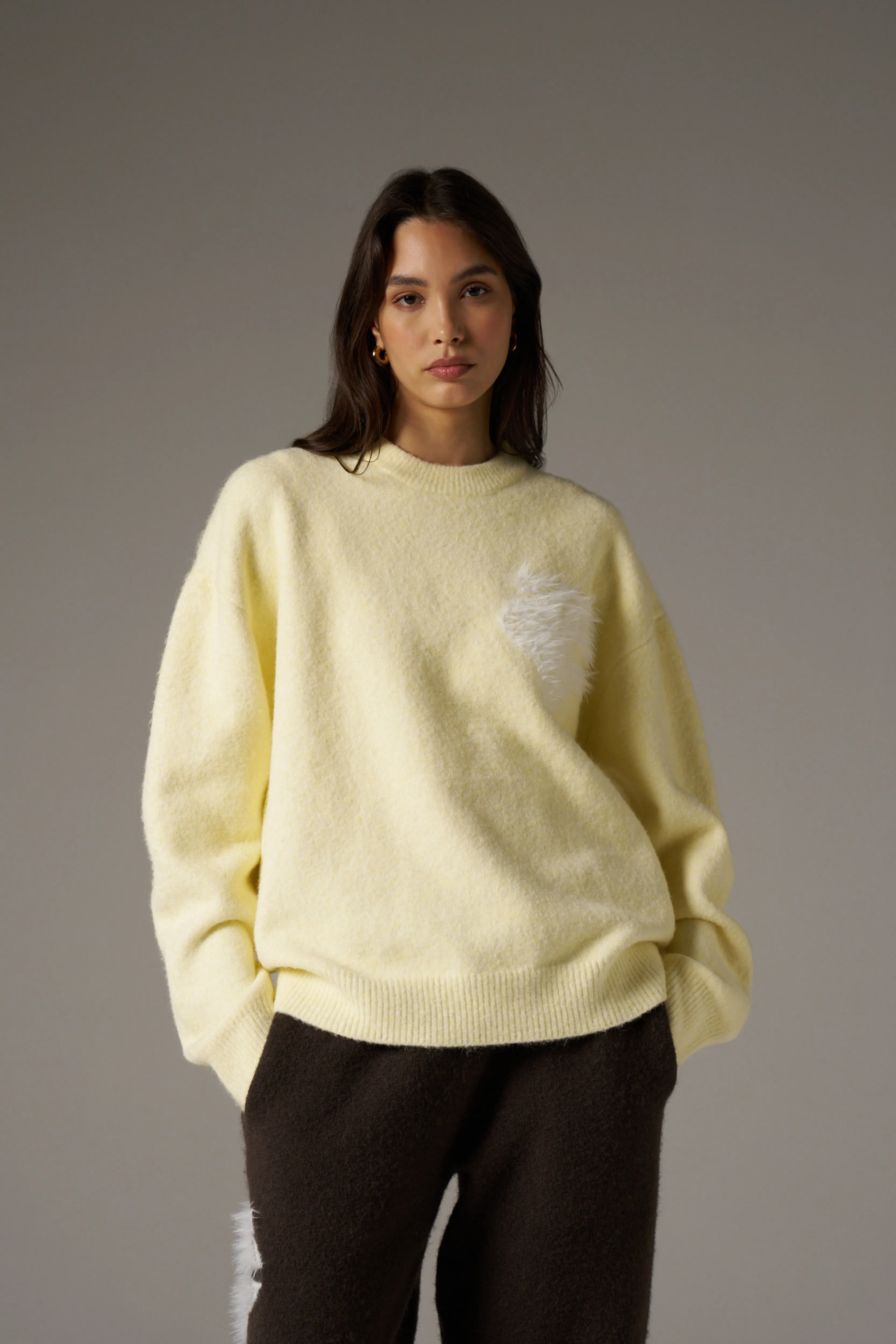 MONOGRAM FLUFFY KNIT CREW - YELLOW sold by The Couture Club product image thumbnail 5