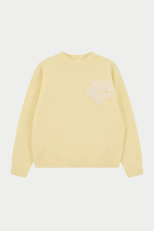 MONOGRAM FLUFFY KNIT CREW - YELLOW sold by The Couture Club