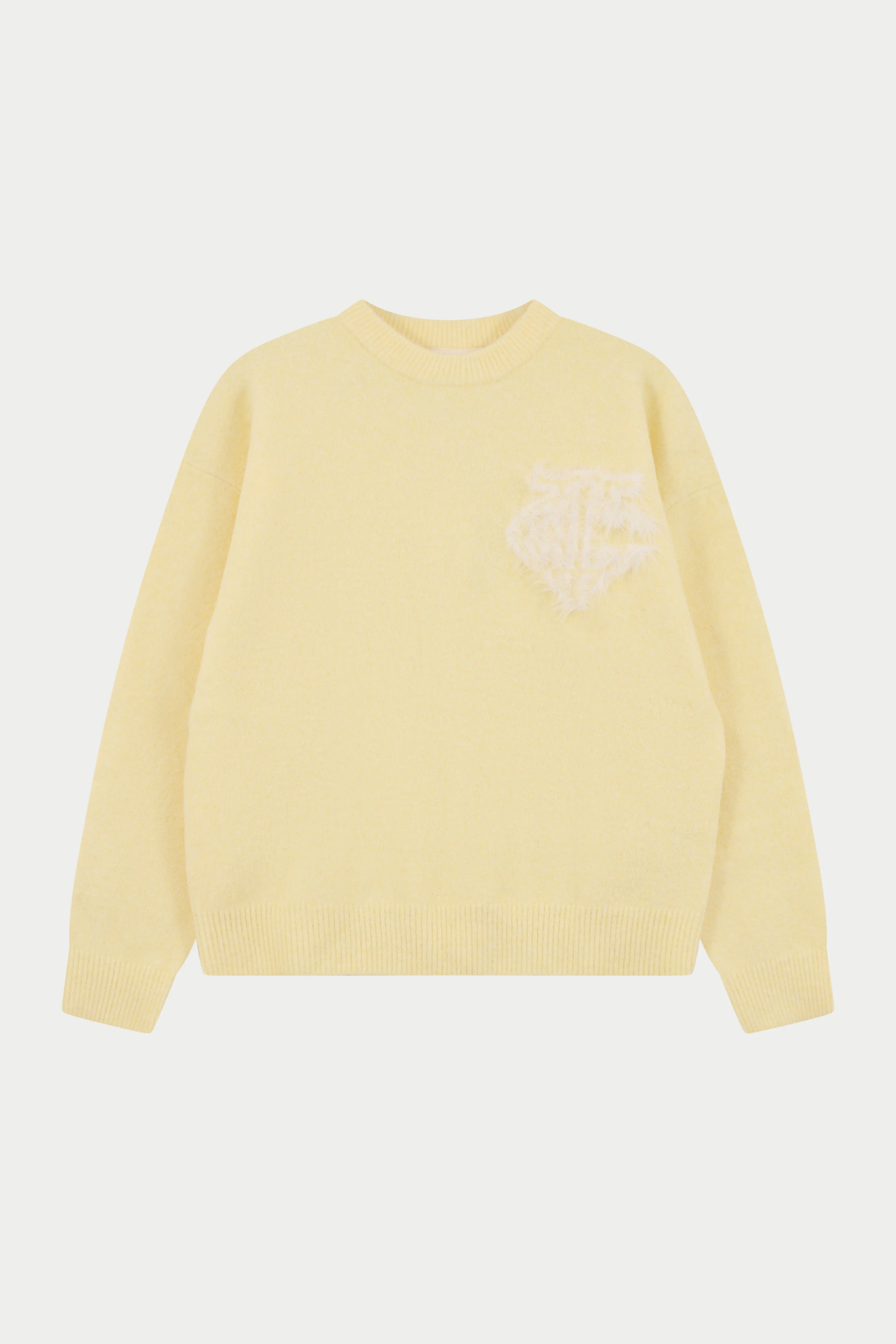 MONOGRAM FLUFFY KNIT CREW - YELLOW sold by The Couture Club