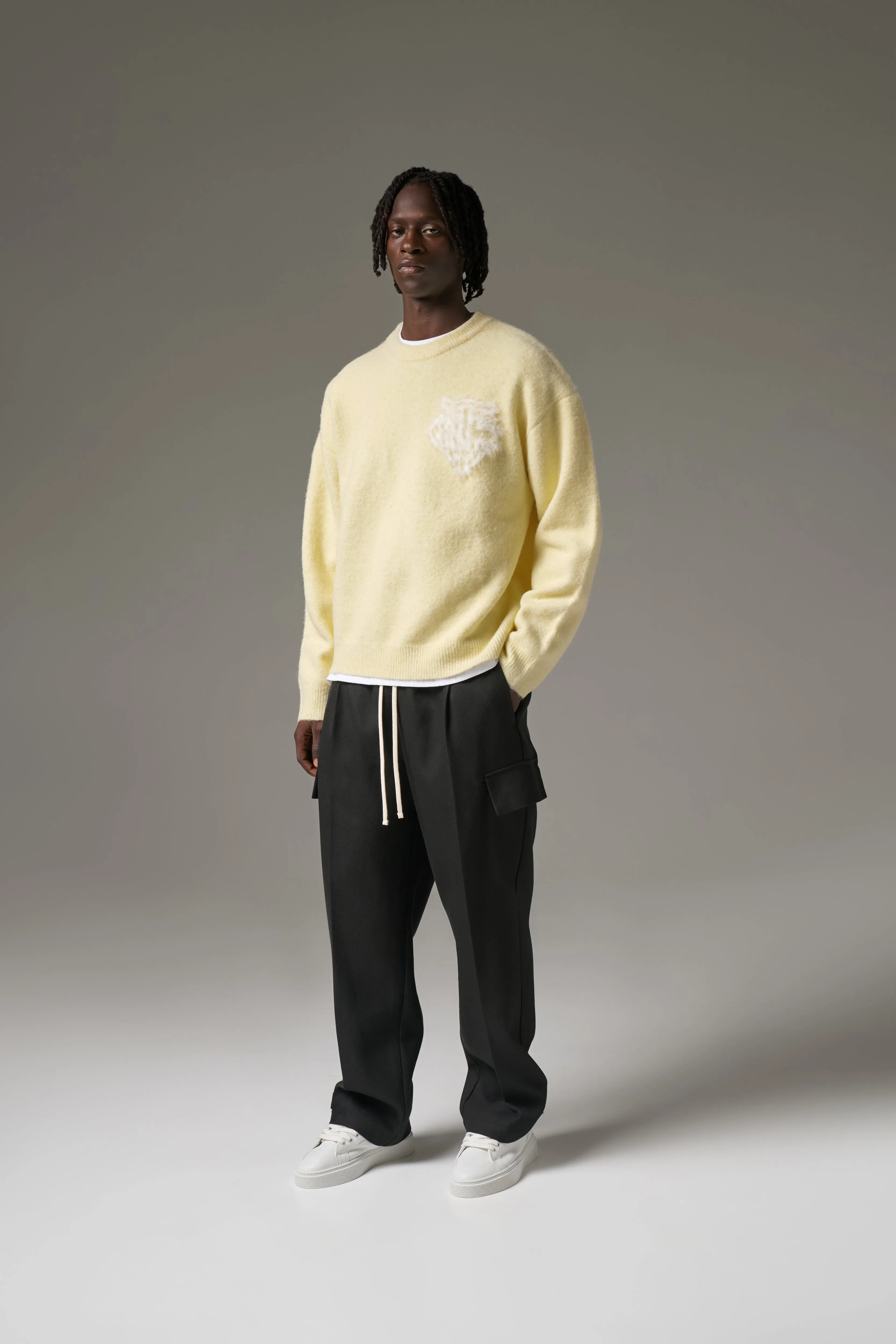 MONOGRAM FLUFFY KNIT CREW - YELLOW sold by The Couture Club product image thumbnail 4