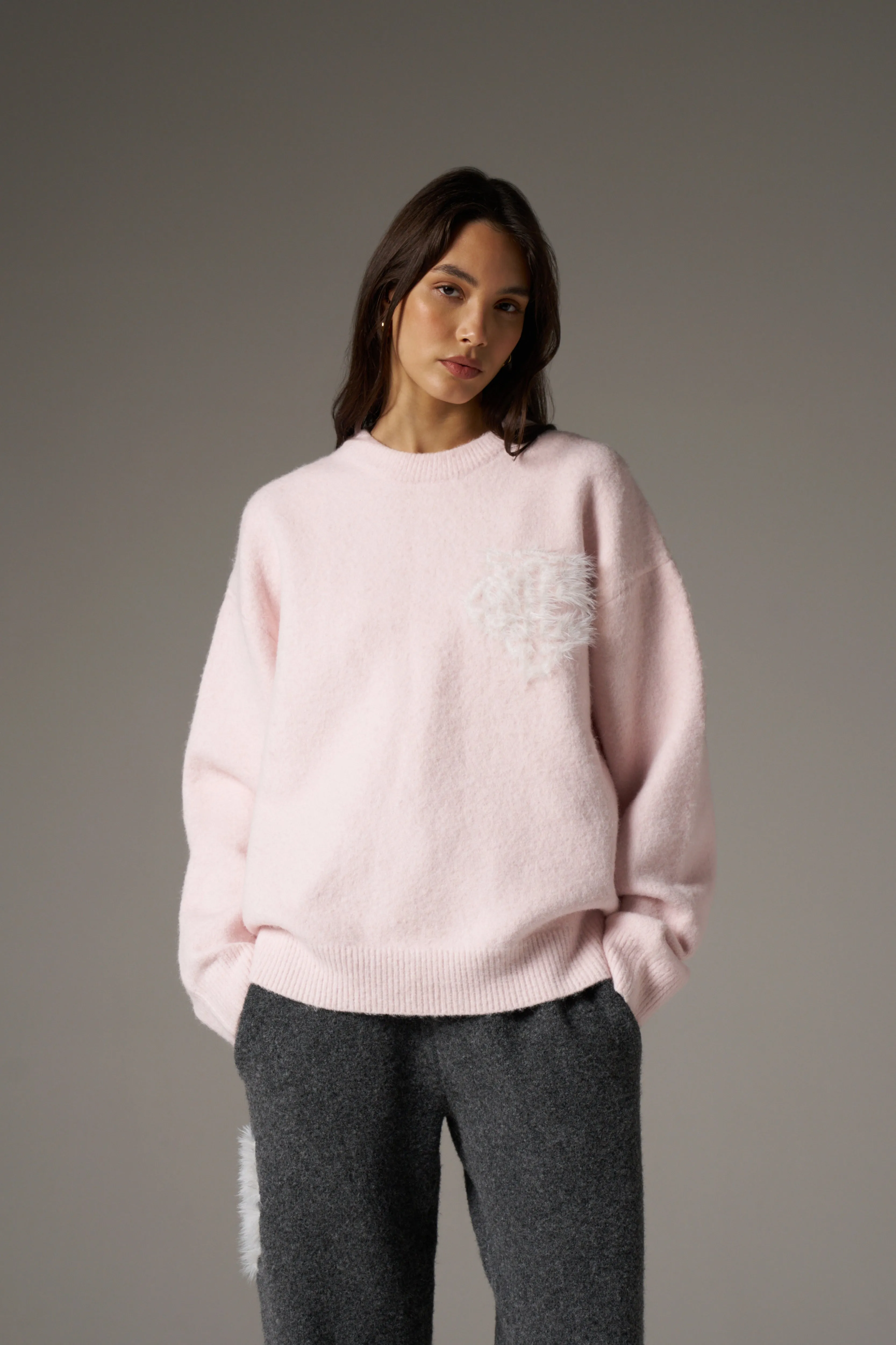 MONOGRAM FLUFFY KNIT CREW - PINK sold by The Couture Club product image thumbnail 5