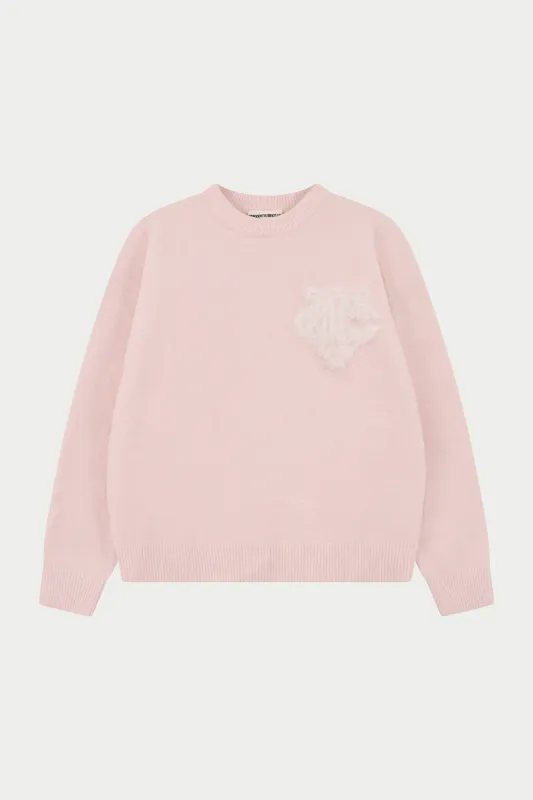 MONOGRAM FLUFFY KNIT CREW - PINK sold by The Couture Club