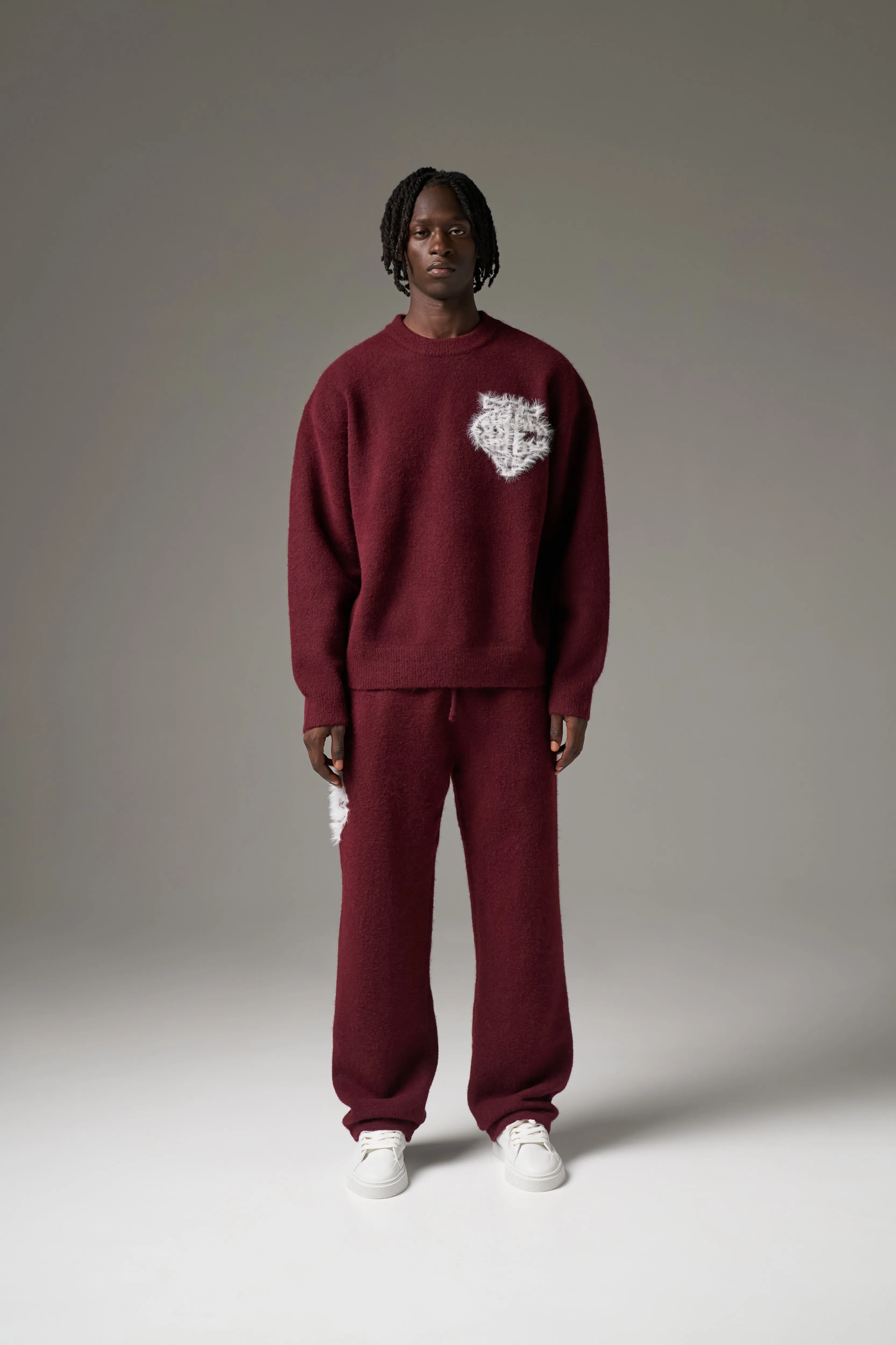 MONOGRAM FLUFFY KNIT CREW - BURGUNDY sold by The Couture Club product image thumbnail 4