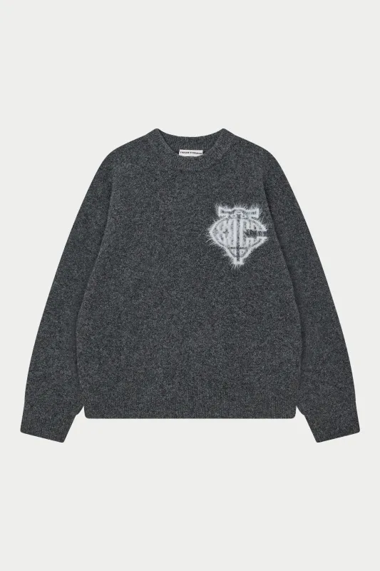 MONOGRAM FLUFFY KNIT CREW - CHARCOAL sold by The Couture Club