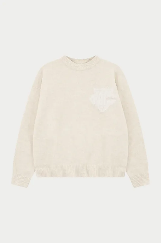 MONOGRAM FLUFFY KNIT CREW - BEIGE sold by The Couture Club