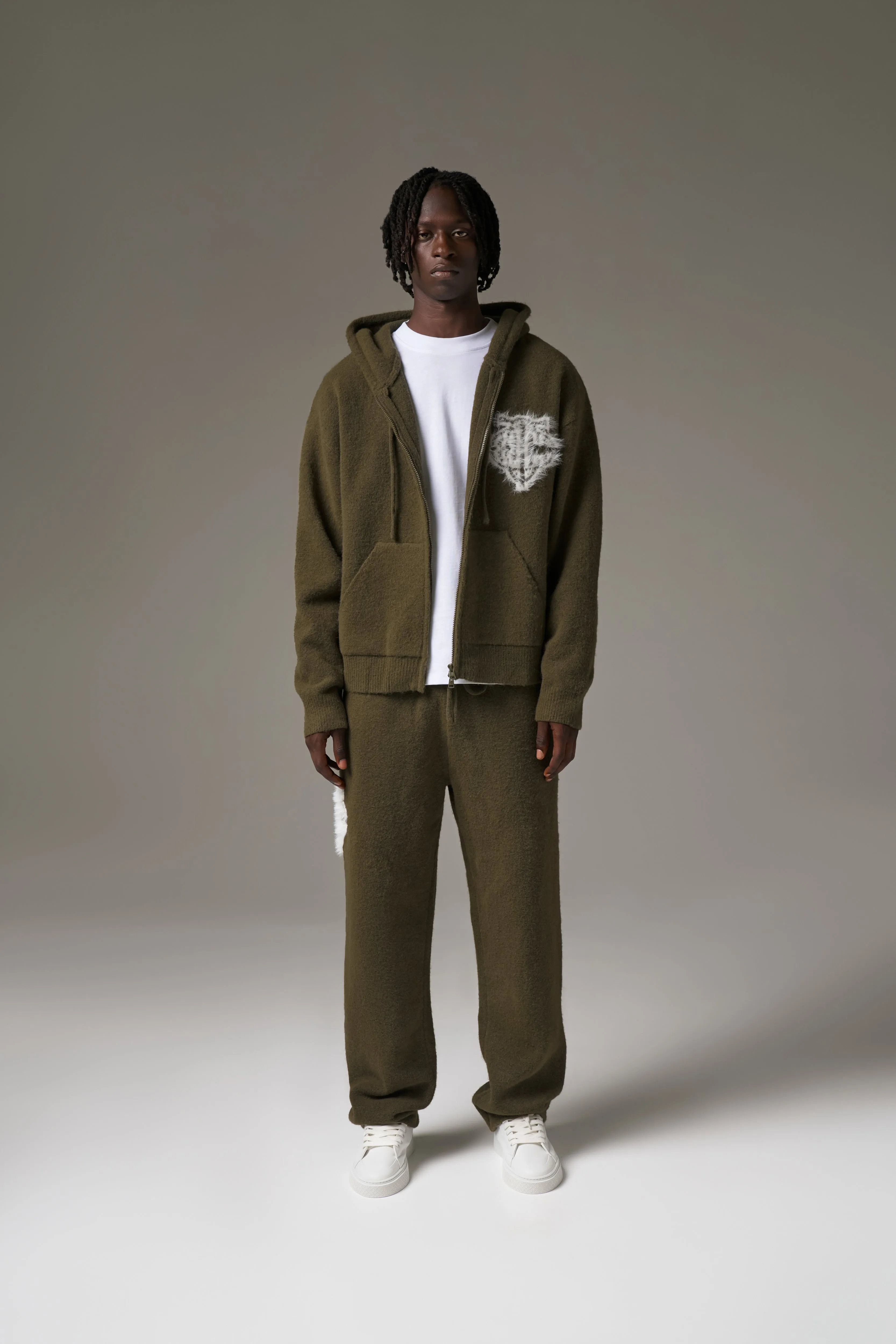 MONOGRAM FLUFFY KNIT ZIP THROUGH HOODIE - KHAKI sold by The Couture Club product image thumbnail 4