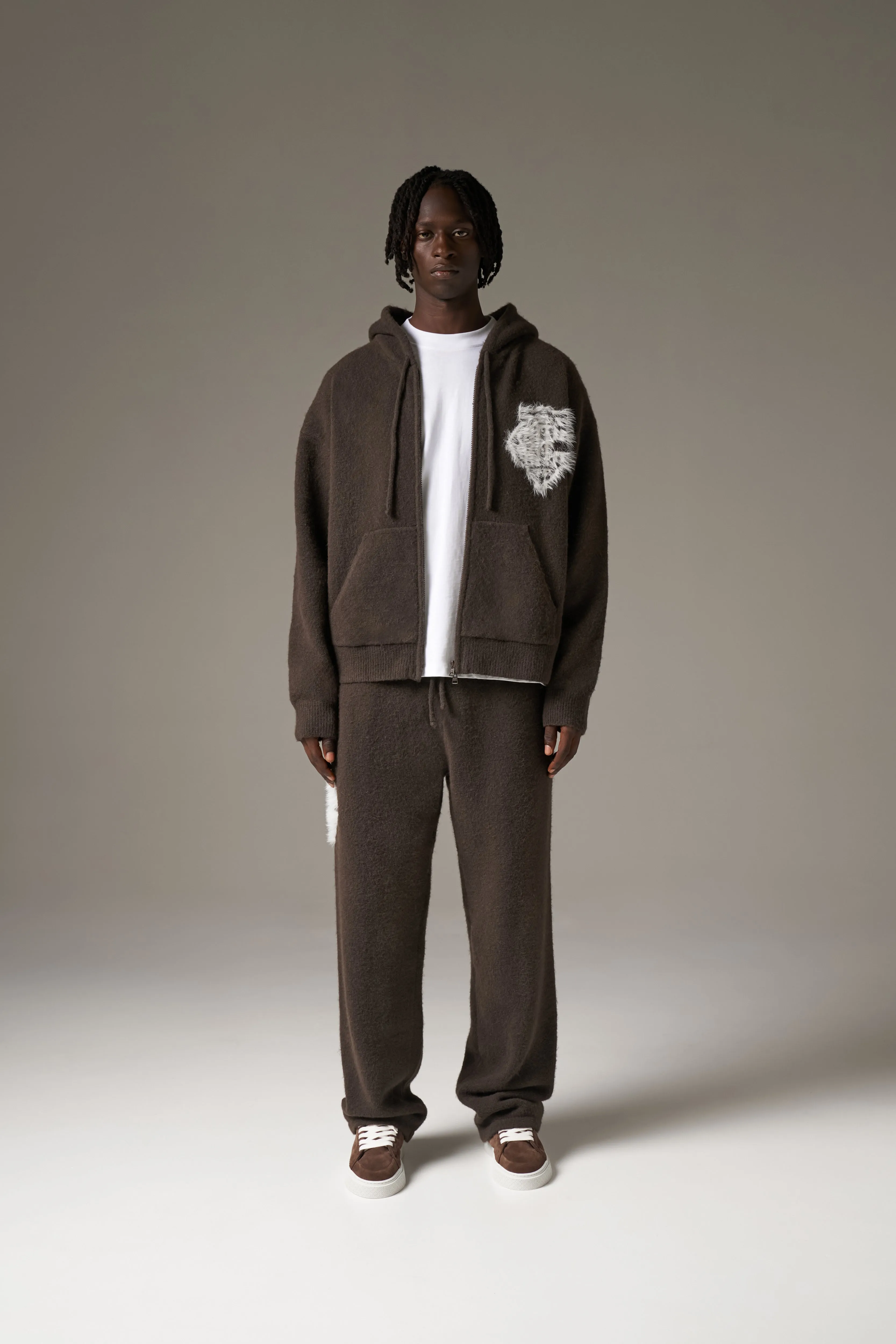 MONOGRAM FLUFFY KNIT ZIP THROUGH HOODIE - BROWN sold by The Couture Club product image thumbnail 4