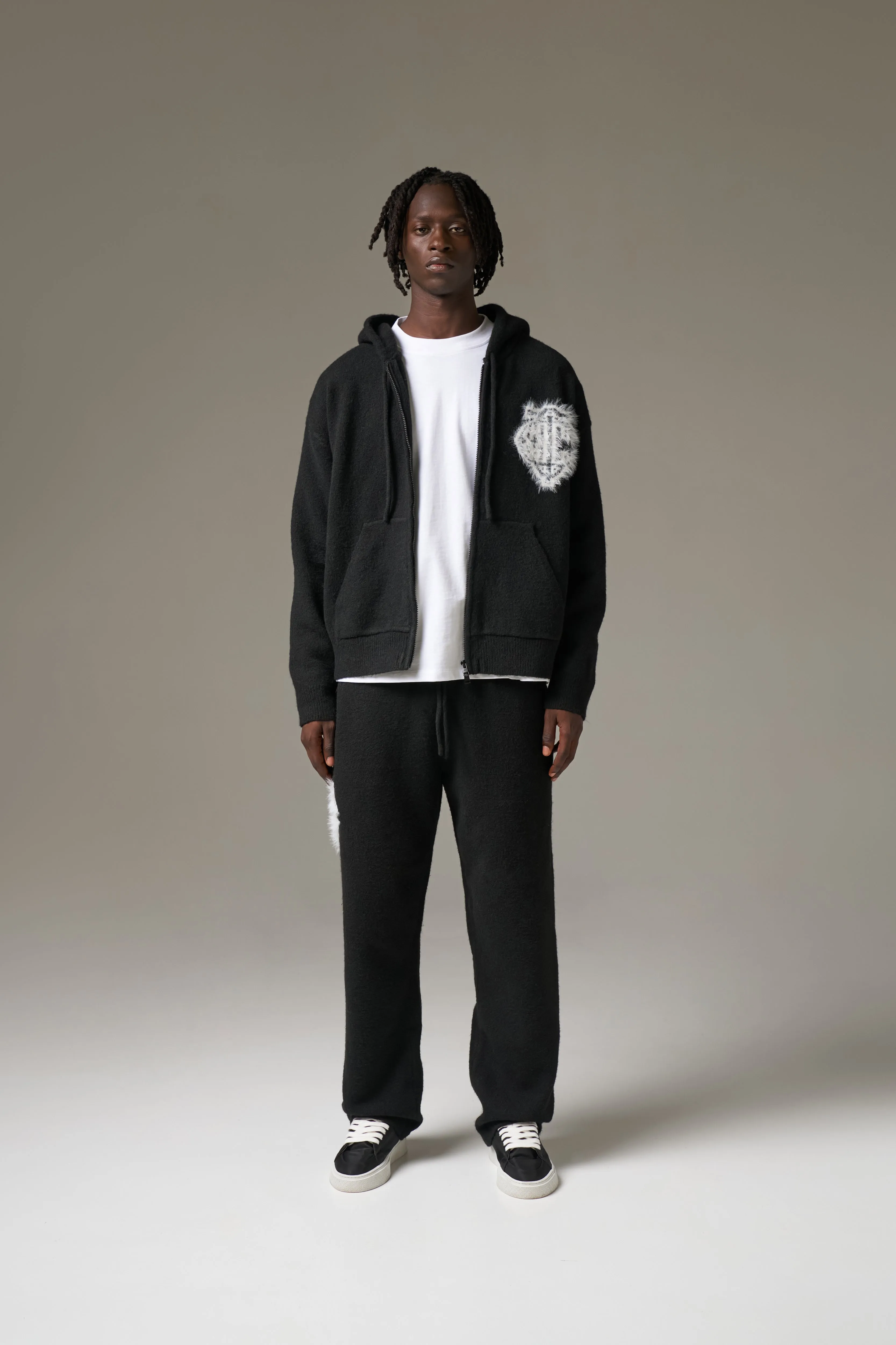 MONOGRAM FLUFFY KNIT ZIP THROUGH HOODIE - BLACK sold by The Couture Club product image thumbnail 4