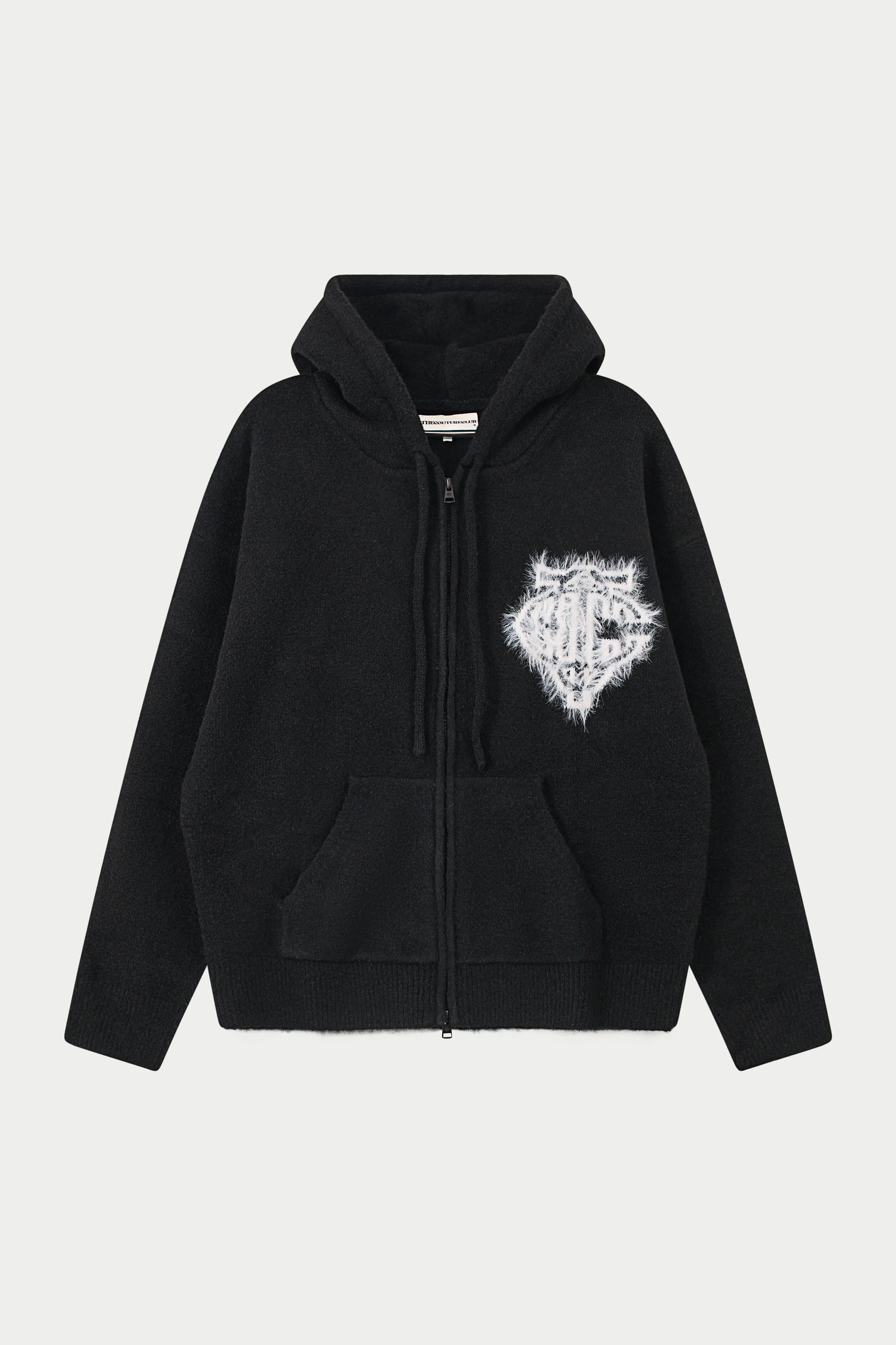 MONOGRAM FLUFFY KNIT ZIP THROUGH HOODIE - BLACK sold by The Couture Club