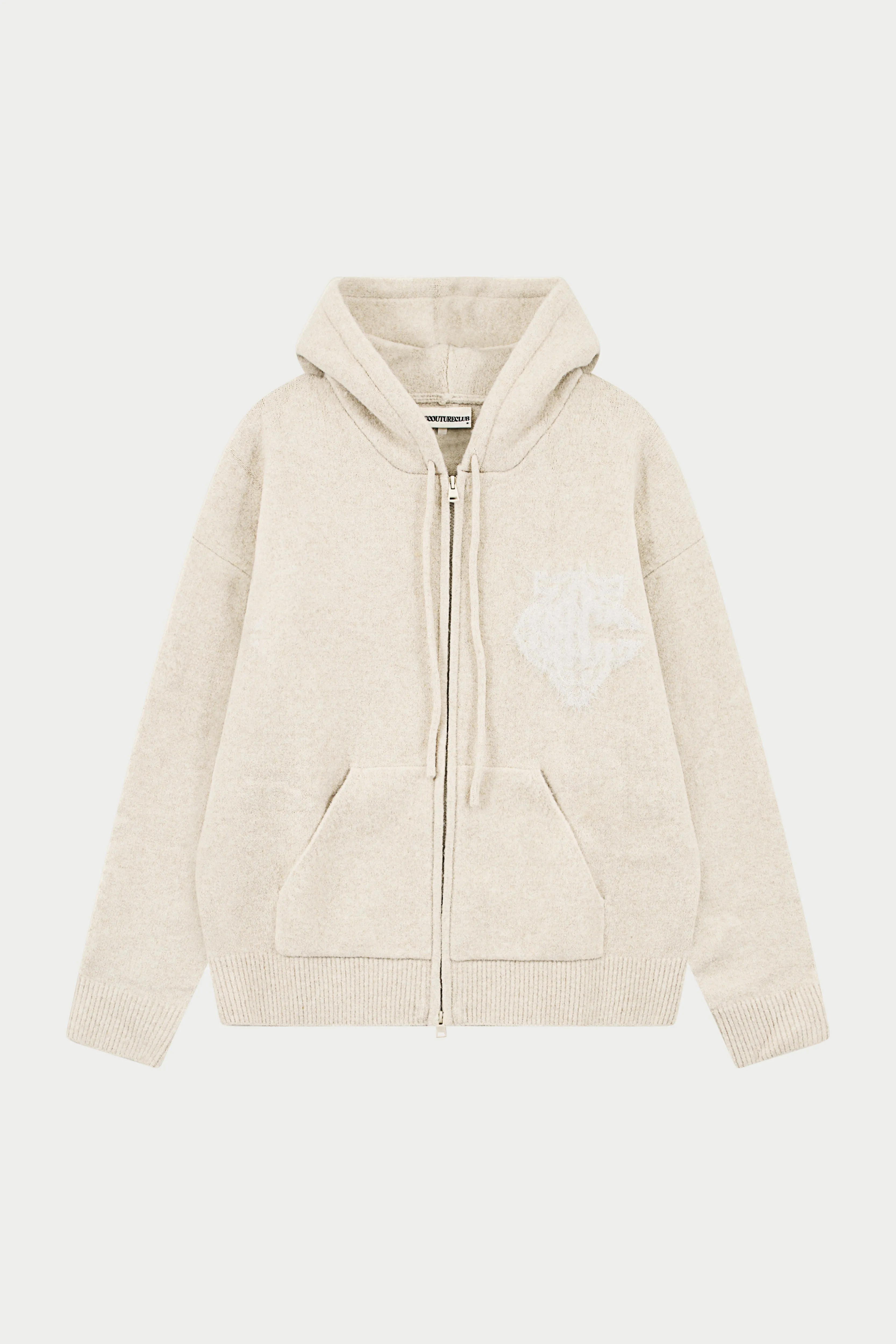 MONOGRAM FLUFFY KNIT ZIP THROUGH HOODIE - BEIGE sold by The Couture Club