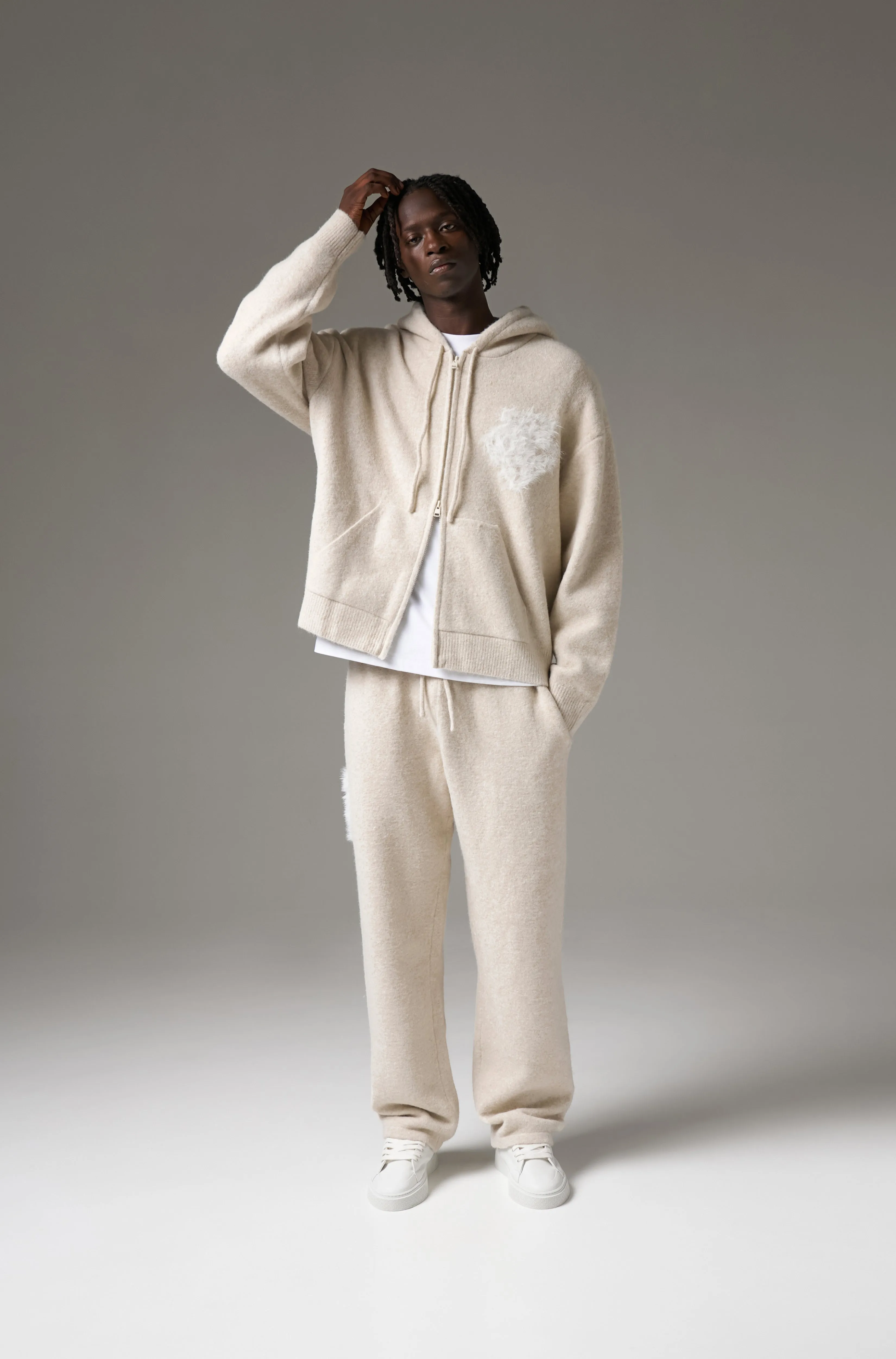 MONOGRAM FLUFFY KNIT ZIP THROUGH HOODIE - BEIGE sold by The Couture Club product image thumbnail 4