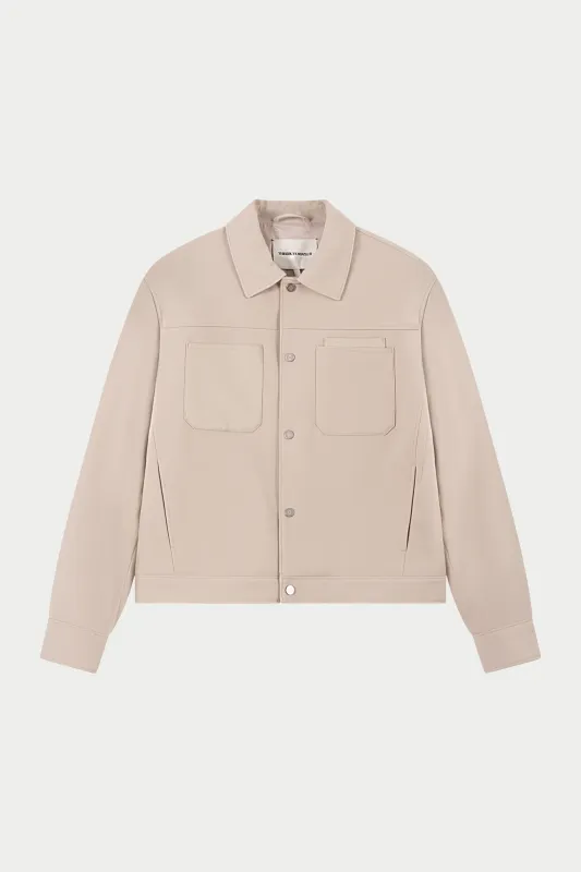 FAUX LEATHER POCKET TAILORED JACKET - STONE sold by The Couture Club