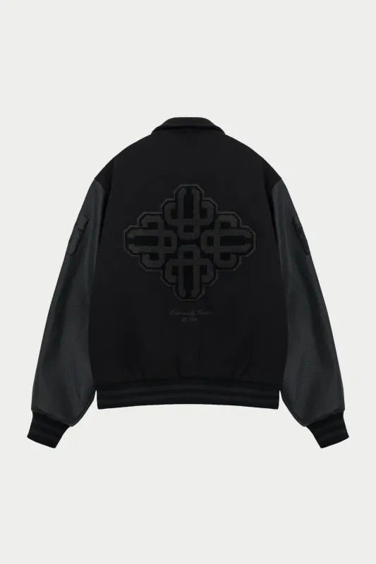 EMBLEM CHENILLE VARSITY JACKET - BLACK sold by The Couture Club