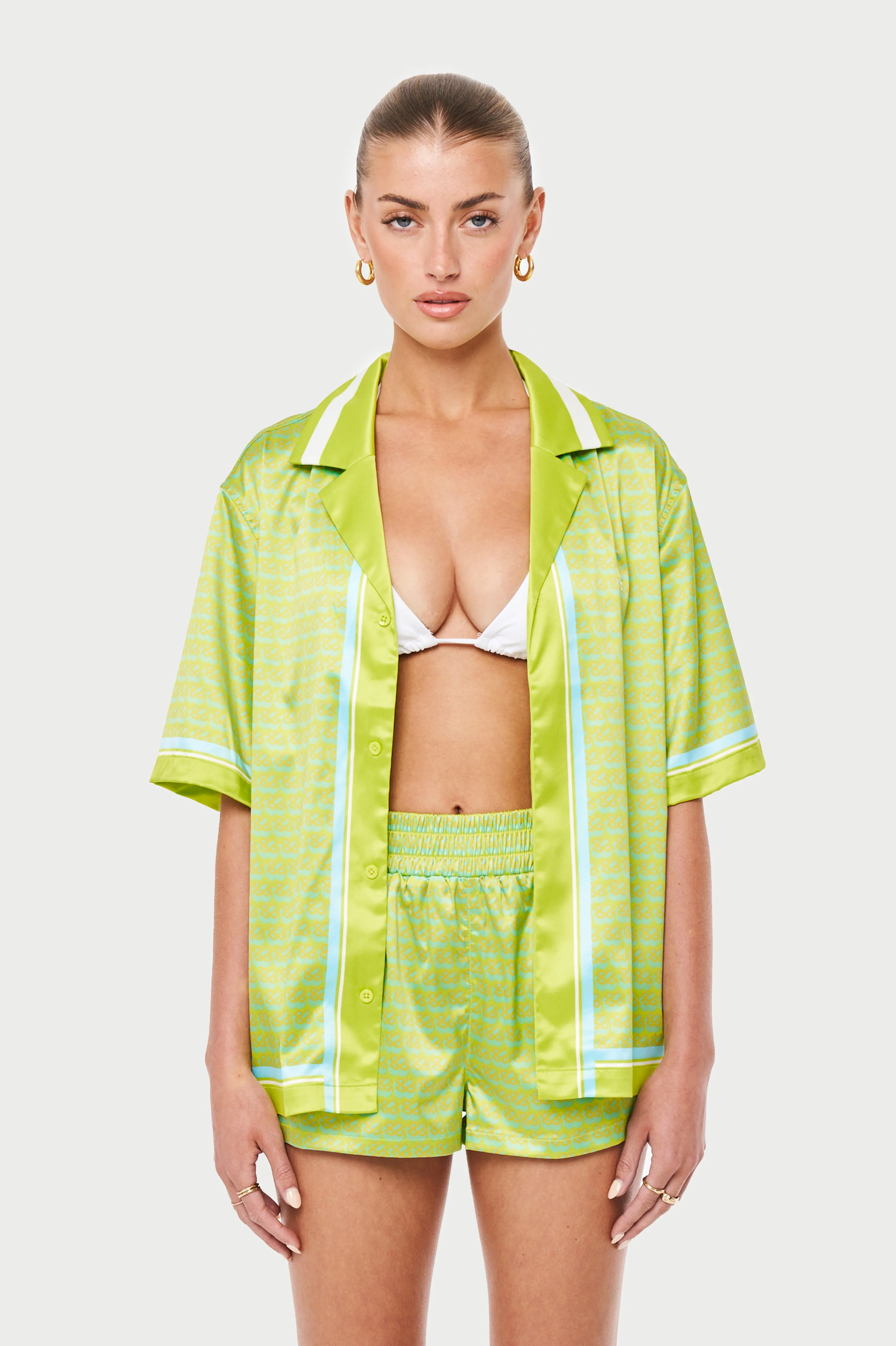 EMBLEM PRINTED RESORT SHIRT - YELLOW sold by The Couture Club product image thumbnail 2