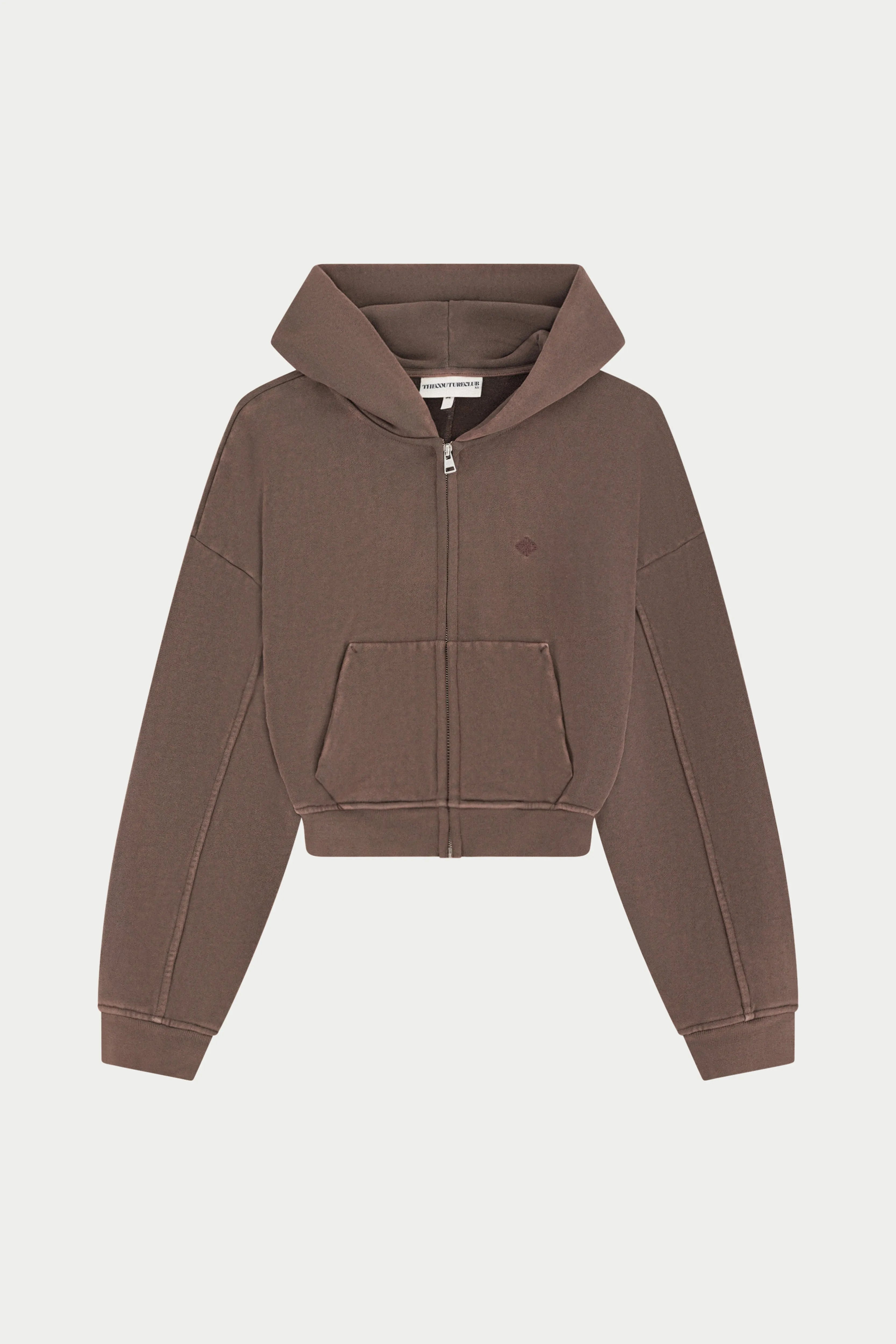 WASHED ZIP THROUGH CROPPED HOODIE - CHOCOLATE sold by The Couture Club