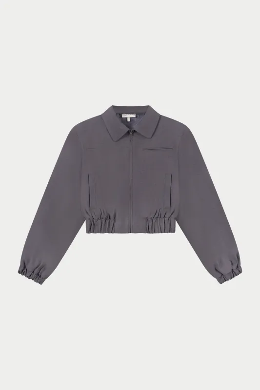 TAILORED SHOULDER PADDED BOMBER JACKET - GREY sold by The Couture Club