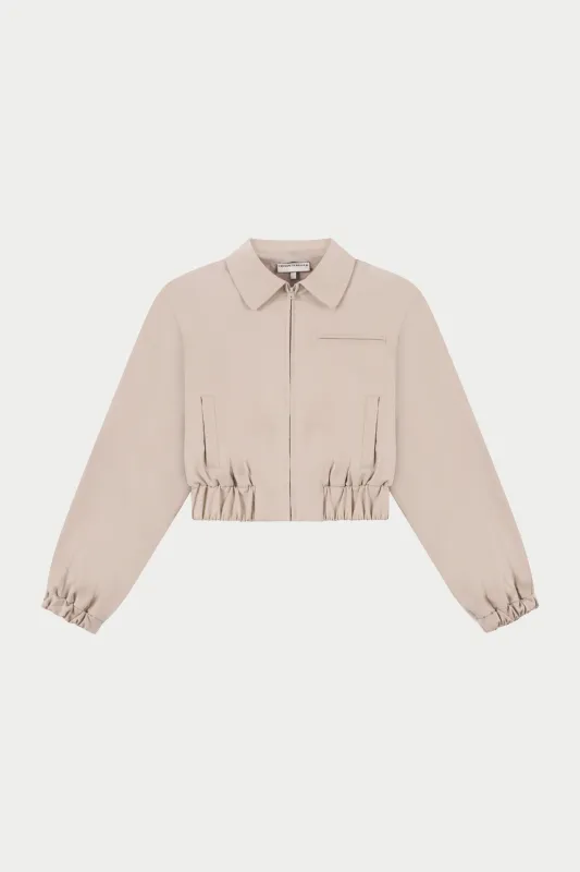 TAILORED SHOULDER PADDED BOMBER JACKET - BEIGE sold by The Couture Club
