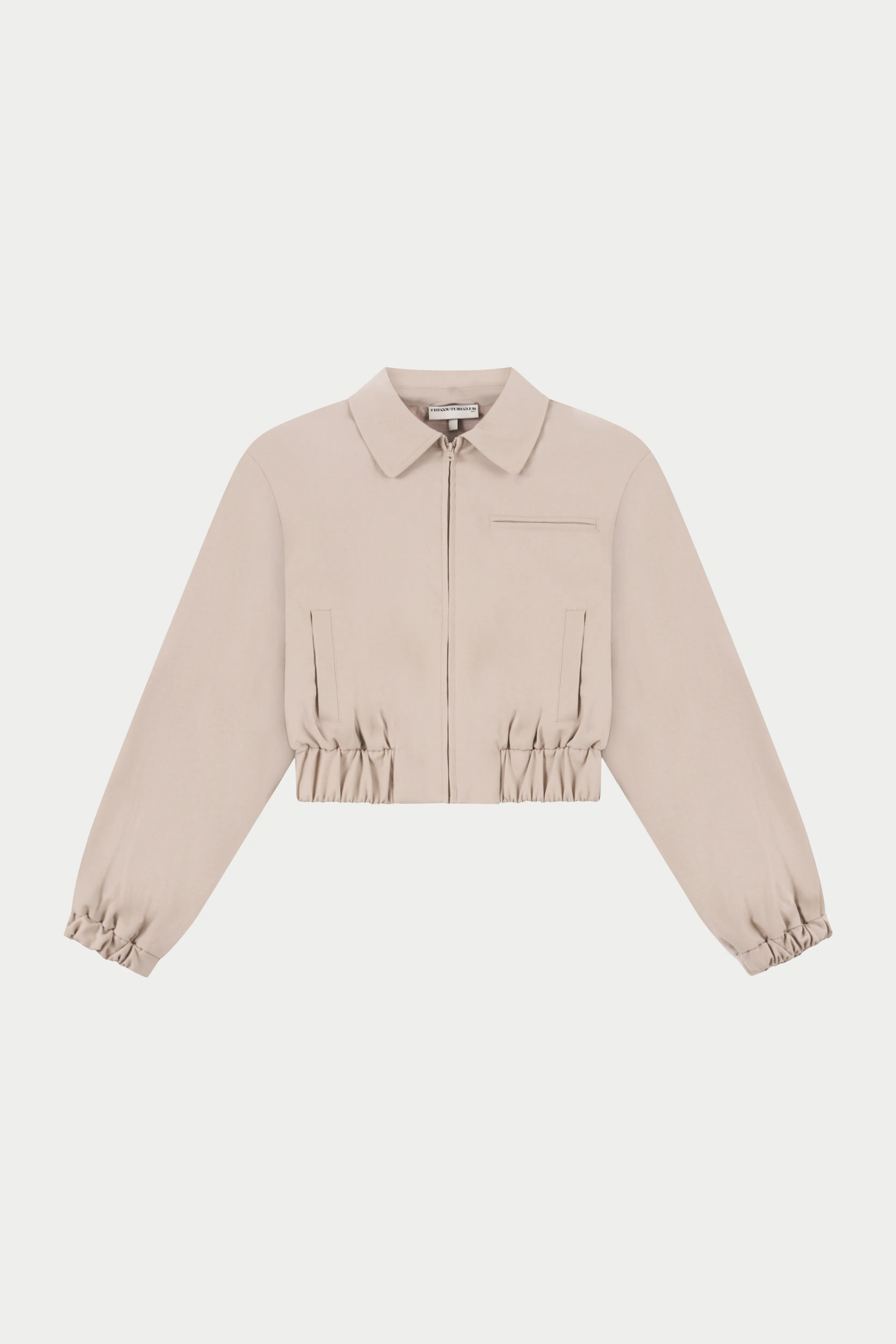 TAILORED SHOULDER PADDED BOMBER JACKET - BEIGE sold by The Couture Club