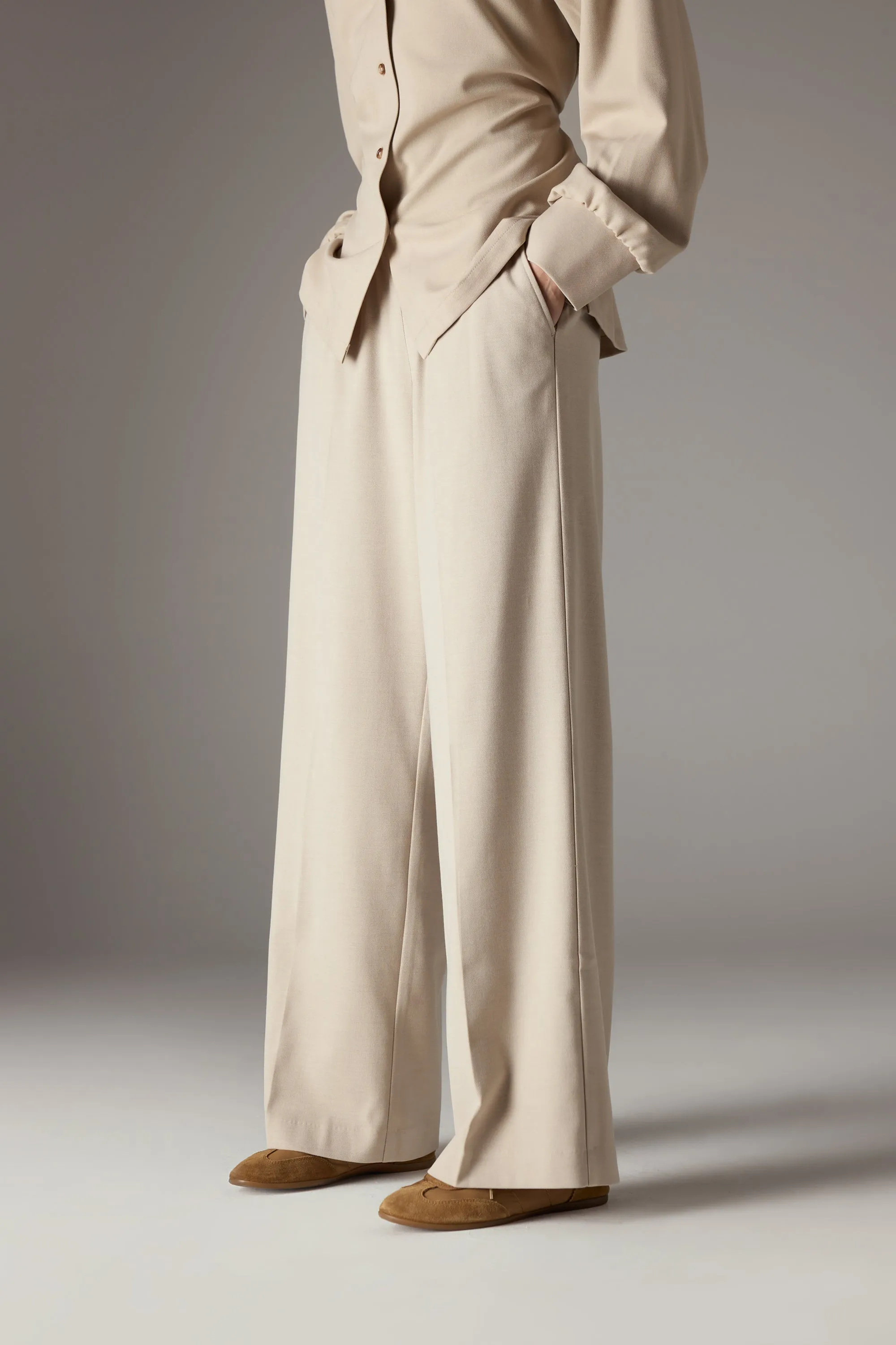 TAILORED WAISTBAND DETAIL TROUSERS - BEIGE sold by The Couture Club product image thumbnail 2