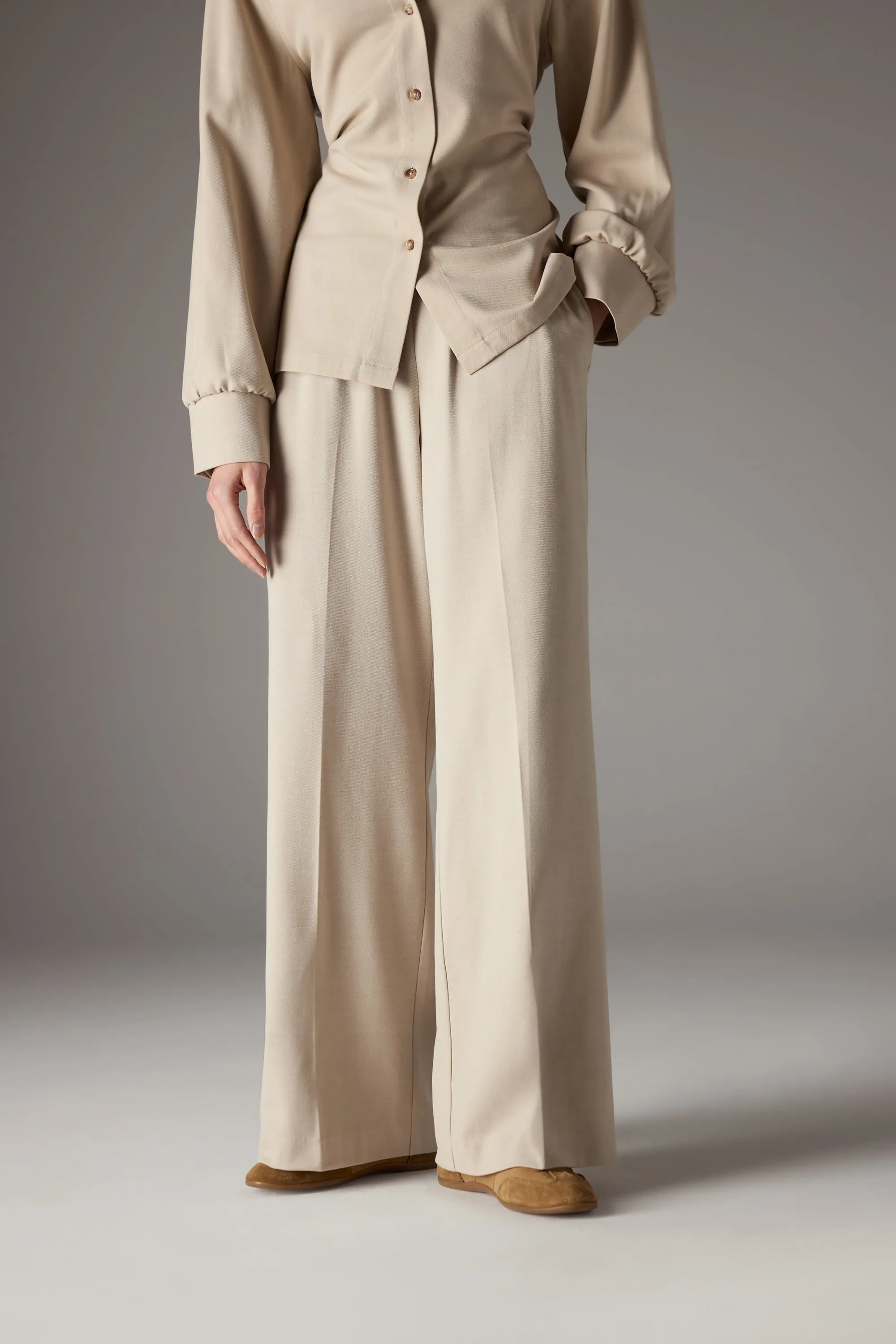 TAILORED WAISTBAND DETAIL TROUSERS - BEIGE sold by The Couture Club product image thumbnail 3