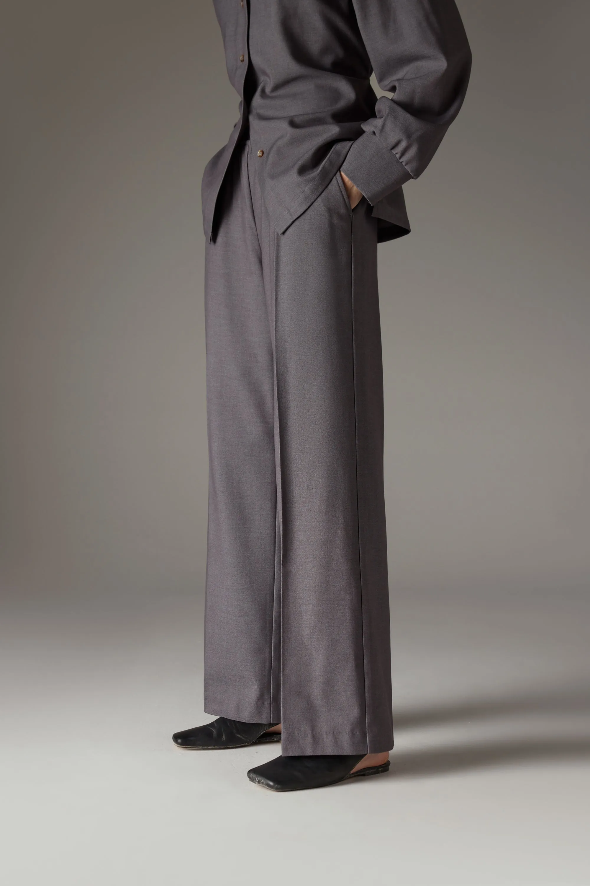 TAILORED WAISTBAND DETAIL TROUSERS - GREY sold by The Couture Club product image thumbnail 2