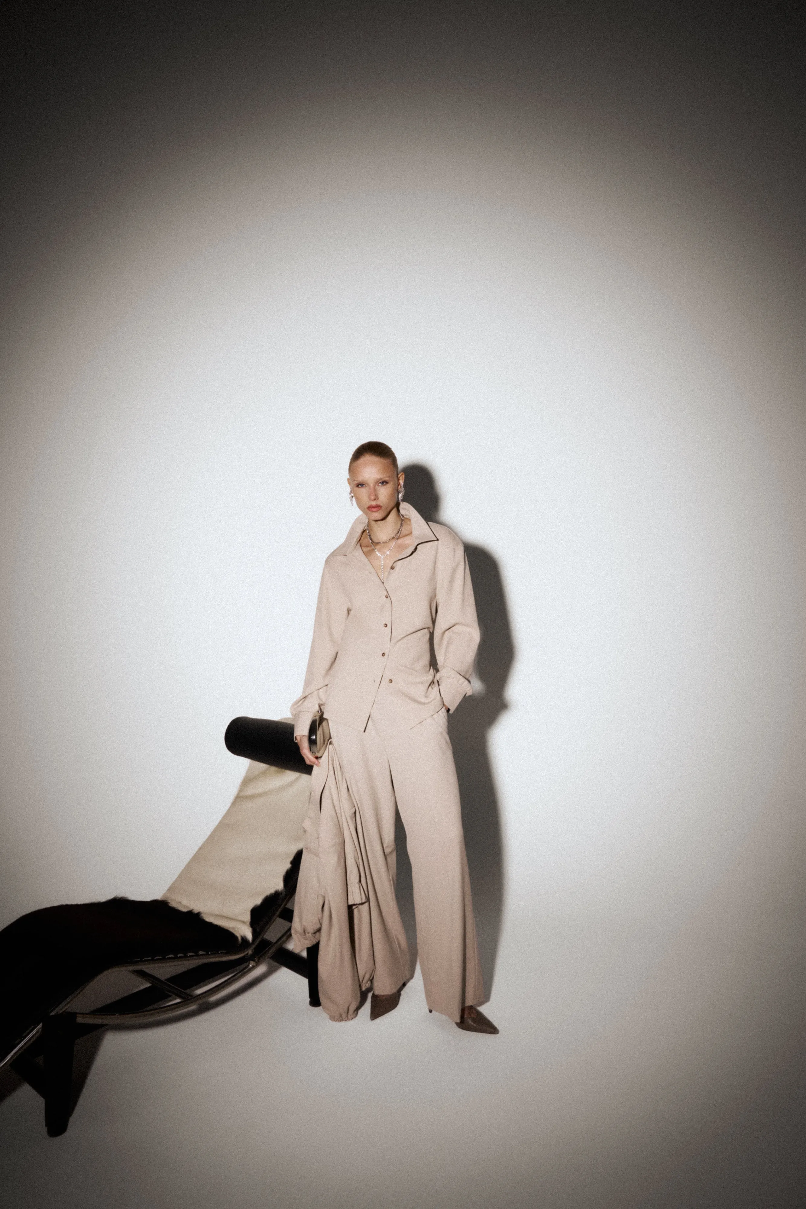 TAILORED SHOULDER PADDED SHIRT - BEIGE sold by The Couture Club product image thumbnail 5