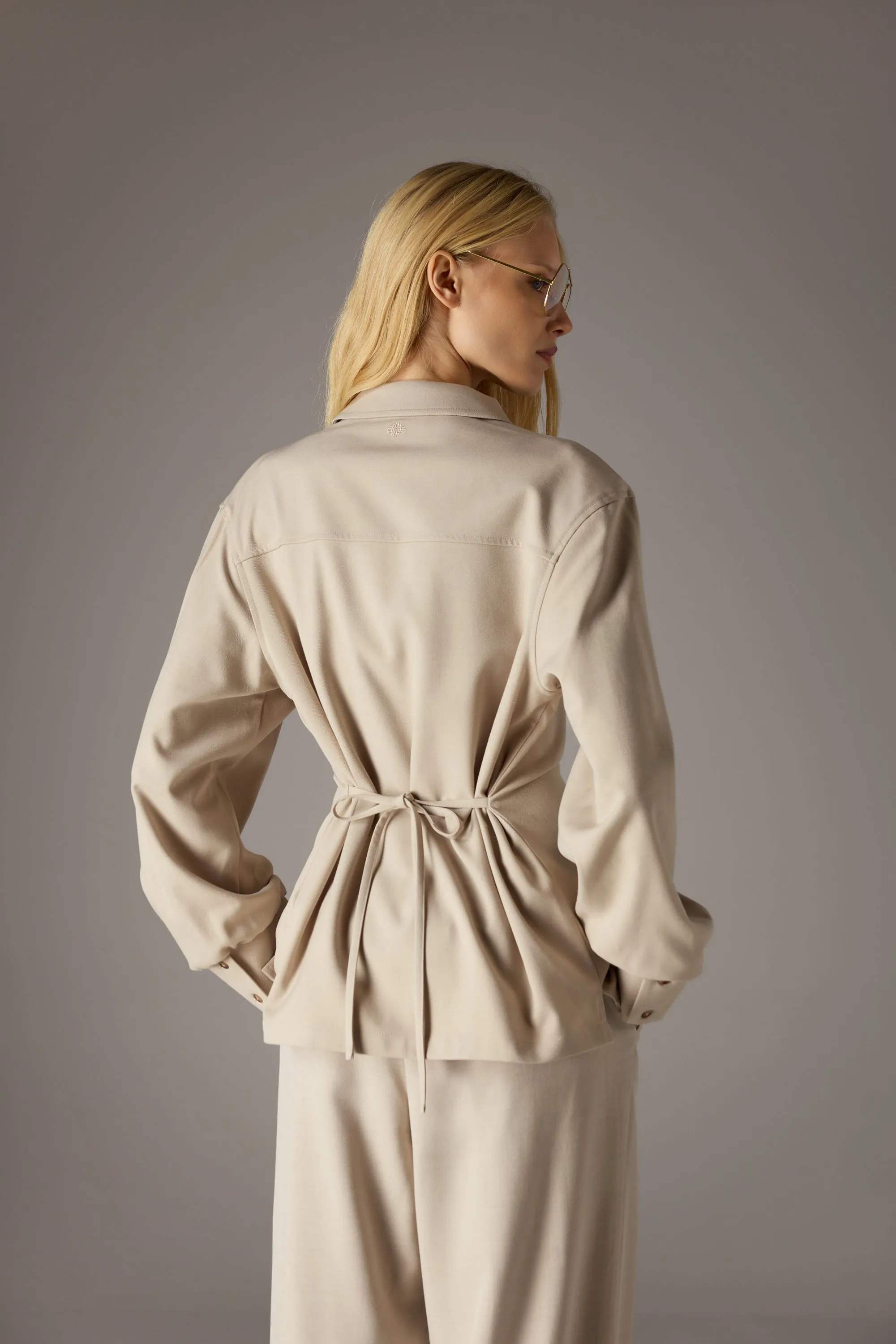 TAILORED SHOULDER PADDED SHIRT - BEIGE sold by The Couture Club product image thumbnail 3