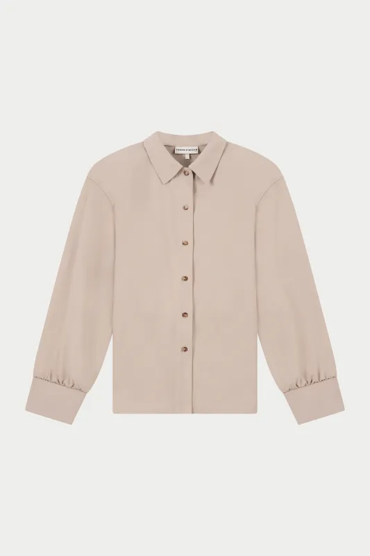 TAILORED SHOULDER PADDED SHIRT - BEIGE sold by The Couture Club