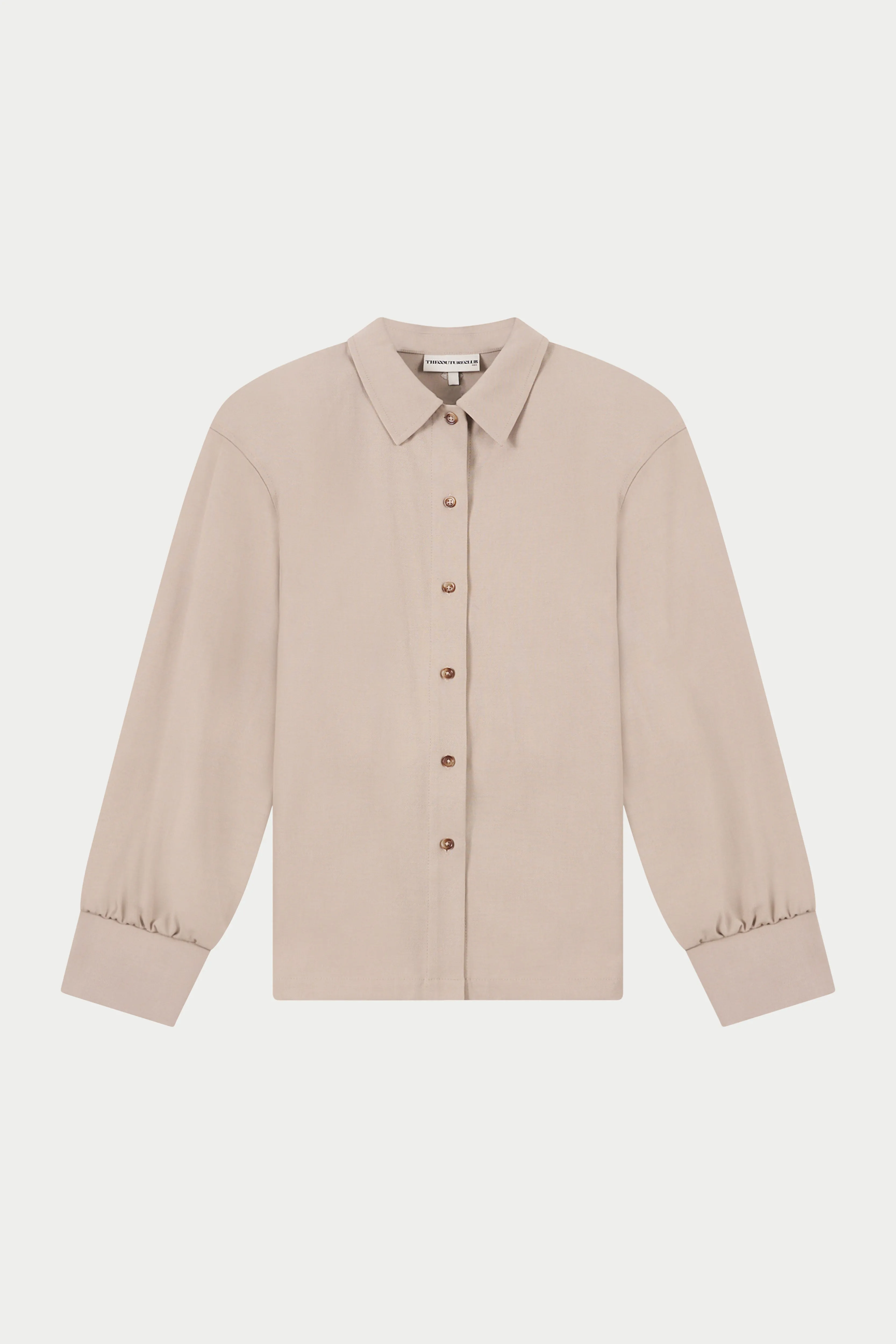 TAILORED SHOULDER PADDED SHIRT - BEIGE sold by The Couture Club
