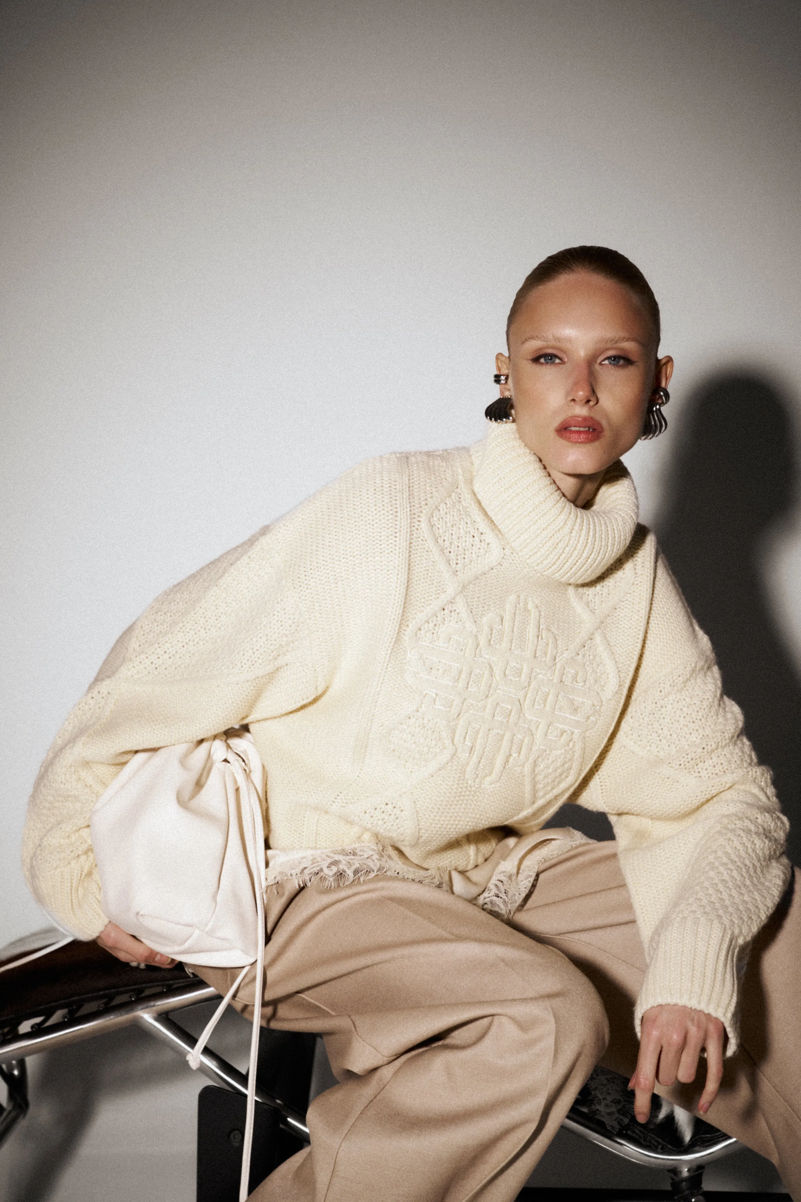 ROLL NECK EMBLEM JUMPER - CREAM sold by The Couture Club product image thumbnail 3