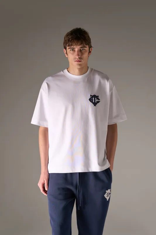 APPLIQUE MONOGRAM EMBLEM T-SHIRT - WHITE NAVY sold by The Couture Club