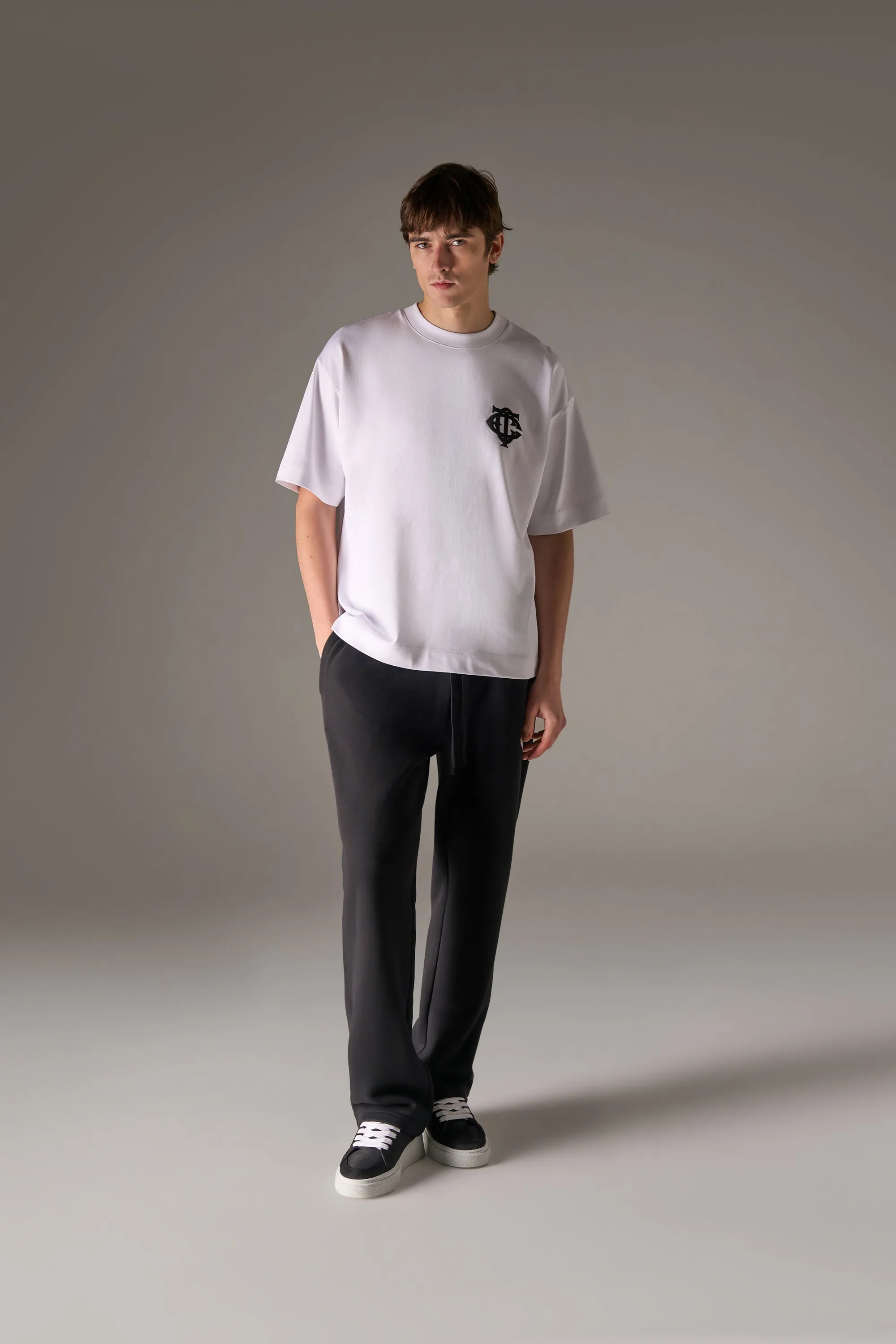 APPLIQUE MONOGRAM EMBLEM T-SHIRT - WHITE sold by The Couture Club product image thumbnail 2