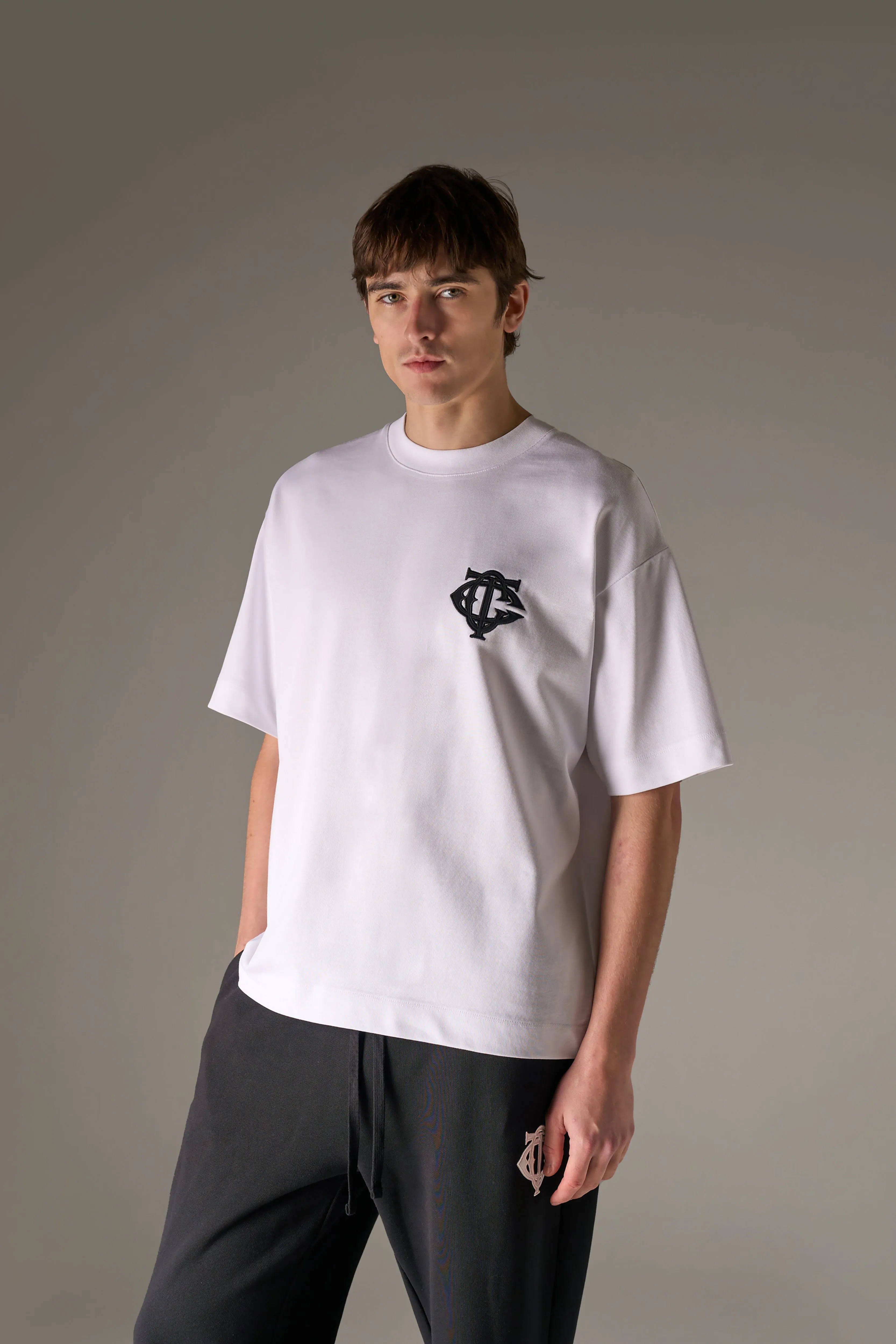 APPLIQUE MONOGRAM EMBLEM T-SHIRT - WHITE sold by The Couture Club product image thumbnail 3