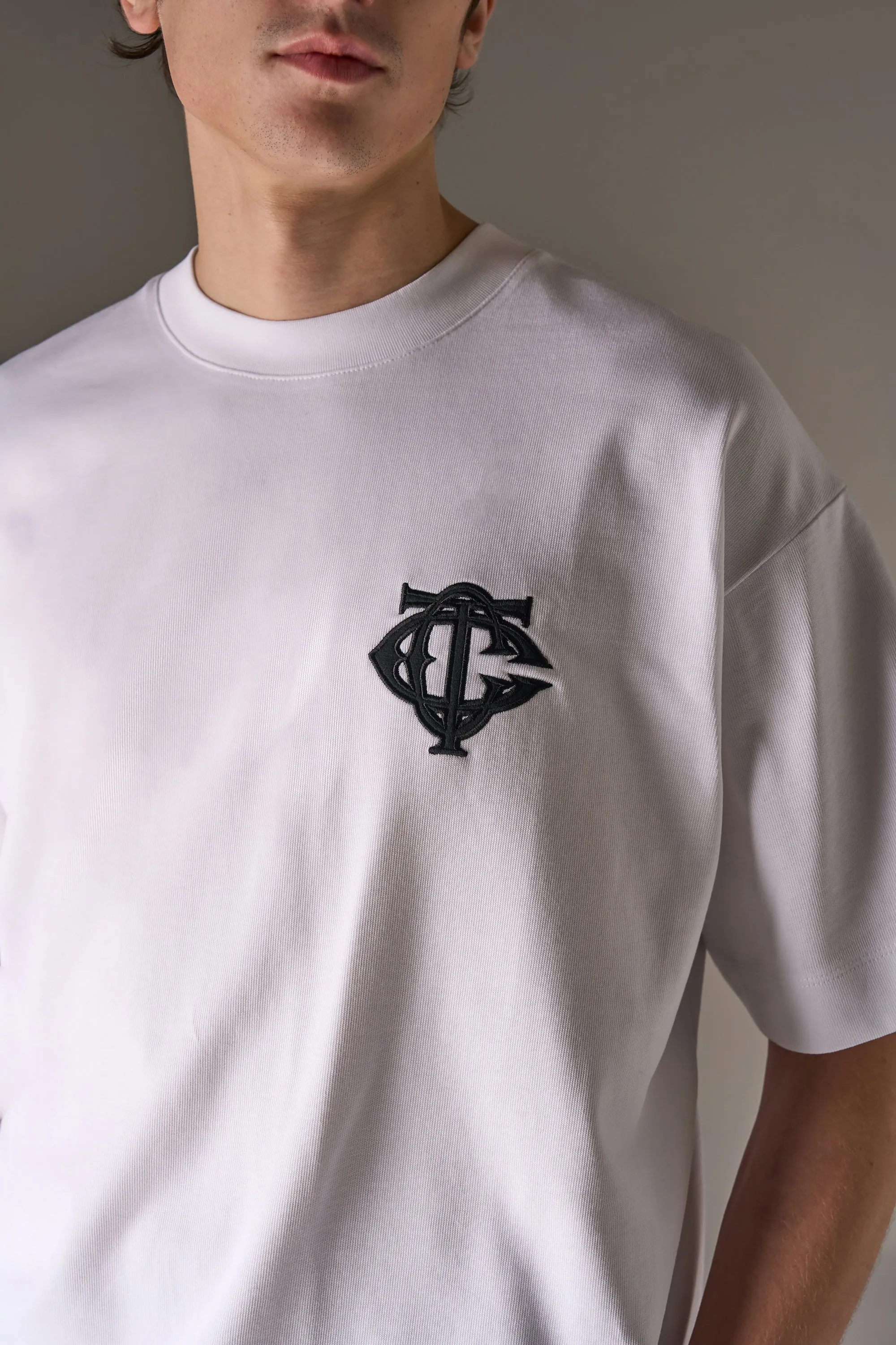 APPLIQUE MONOGRAM EMBLEM T-SHIRT - WHITE sold by The Couture Club product image thumbnail 4