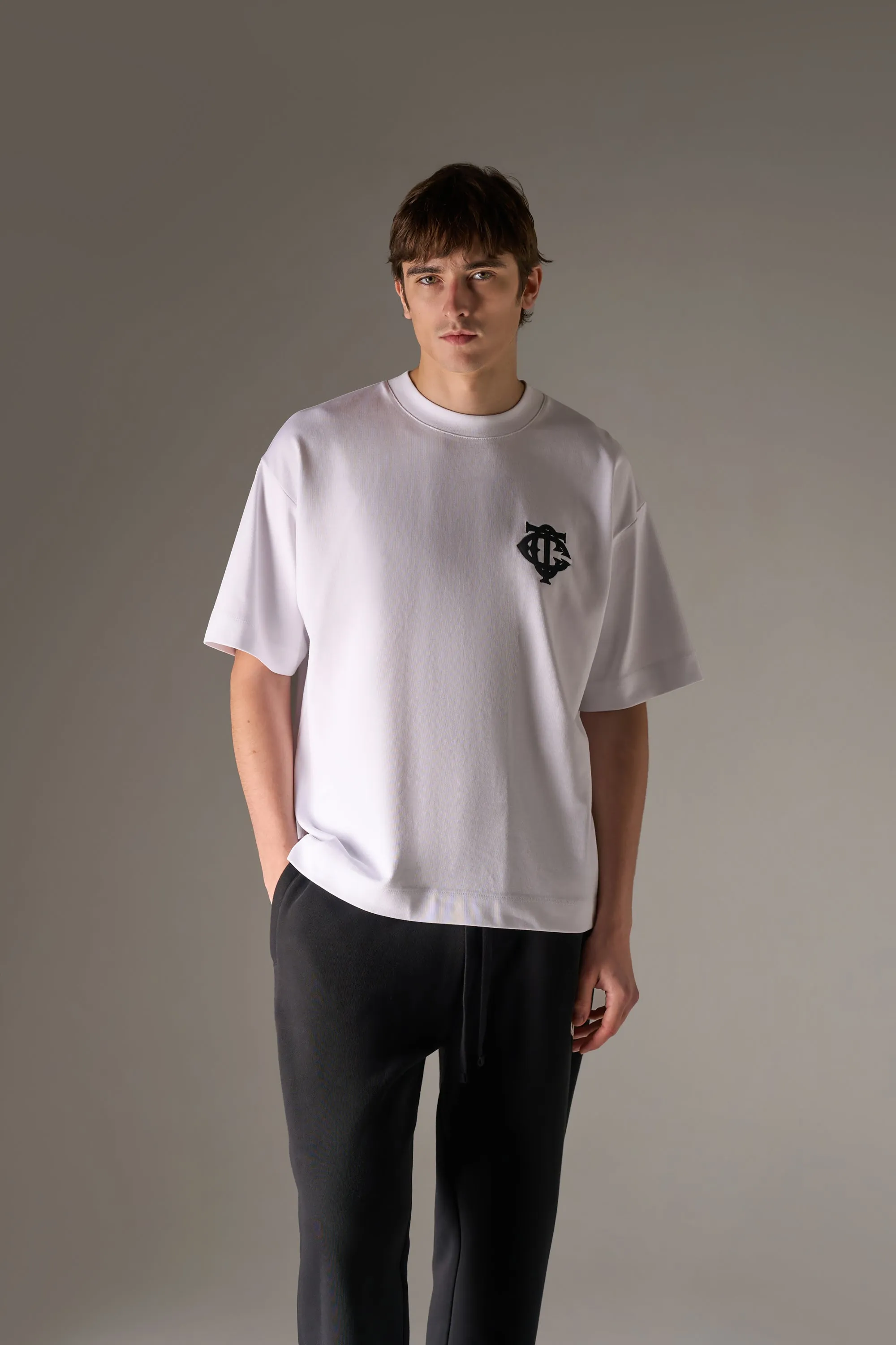 APPLIQUE MONOGRAM EMBLEM T-SHIRT - WHITE sold by The Couture Club