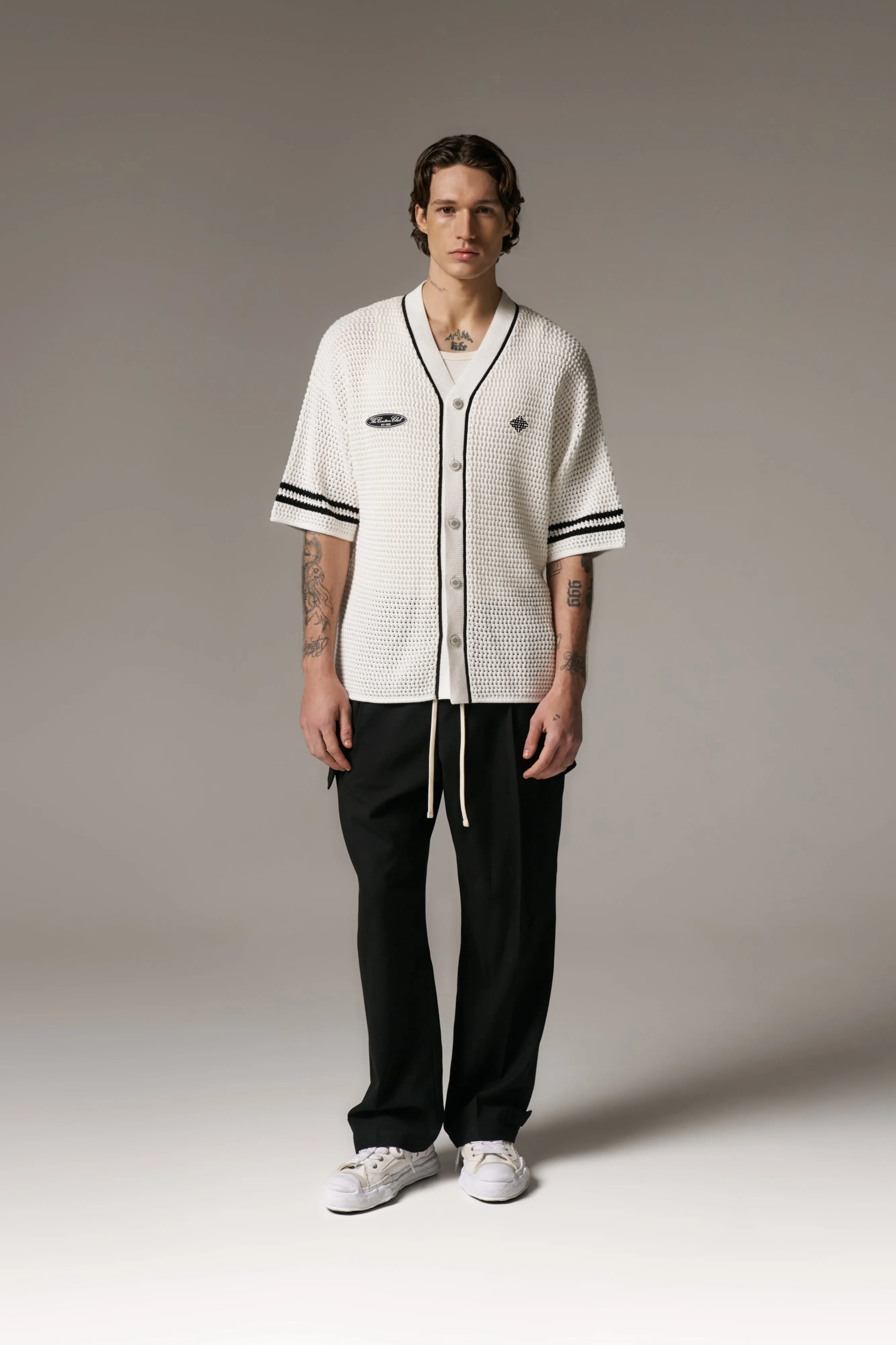CROCHET KNITTED BASEBALL SHIRT - WHITE sold by The Couture Club product image thumbnail 3