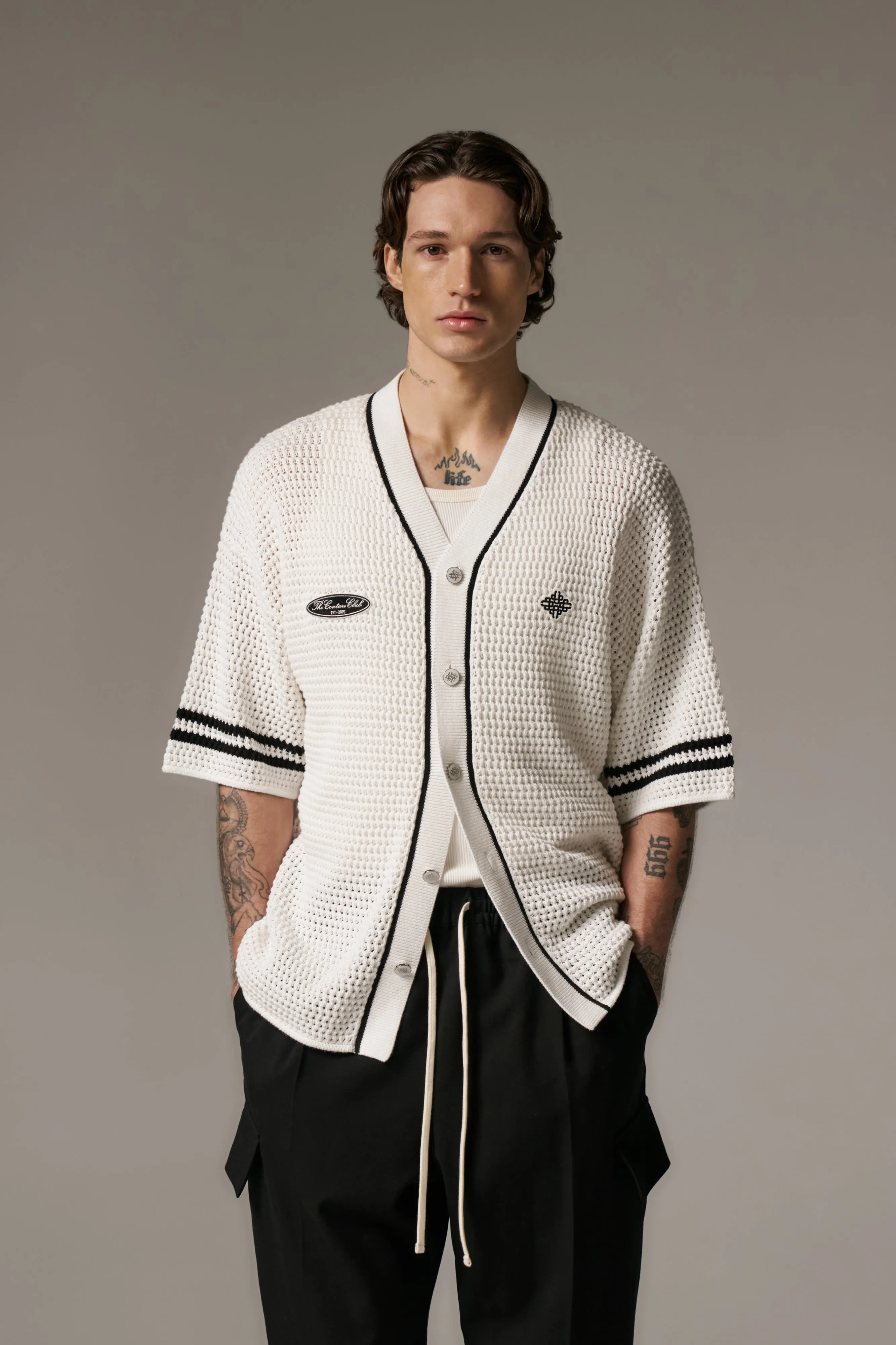 CROCHET KNITTED BASEBALL SHIRT - WHITE sold by The Couture Club product image thumbnail 2
