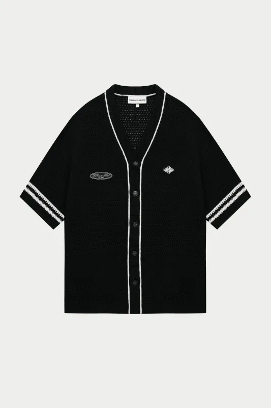 CROCHET KNITTED BASEBALL SHIRT - BLACK sold by The Couture Club